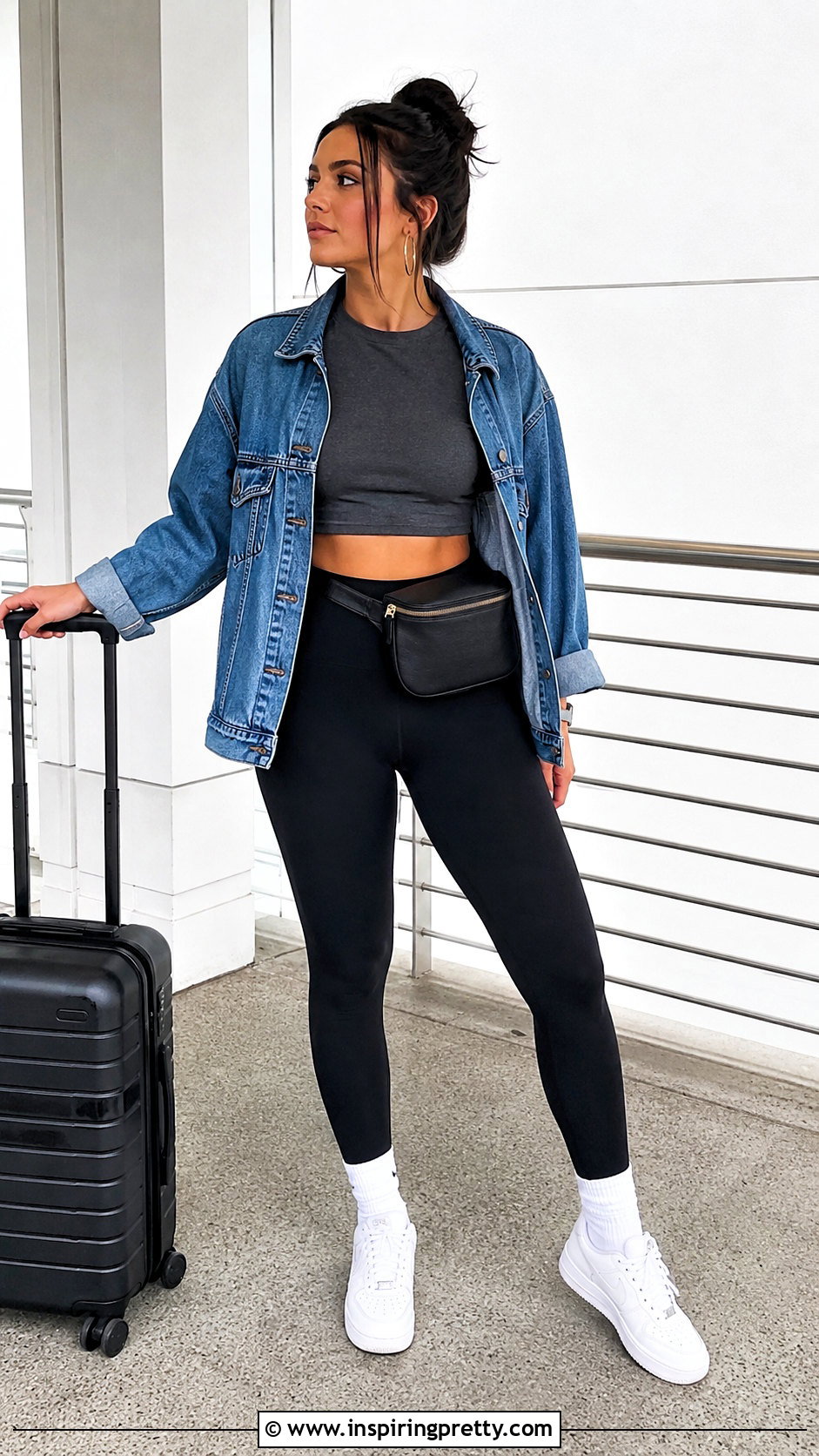 American Apparel Crop Top With Leggings and a Denim Jacket - 20 american apparel crop top outfit ideas