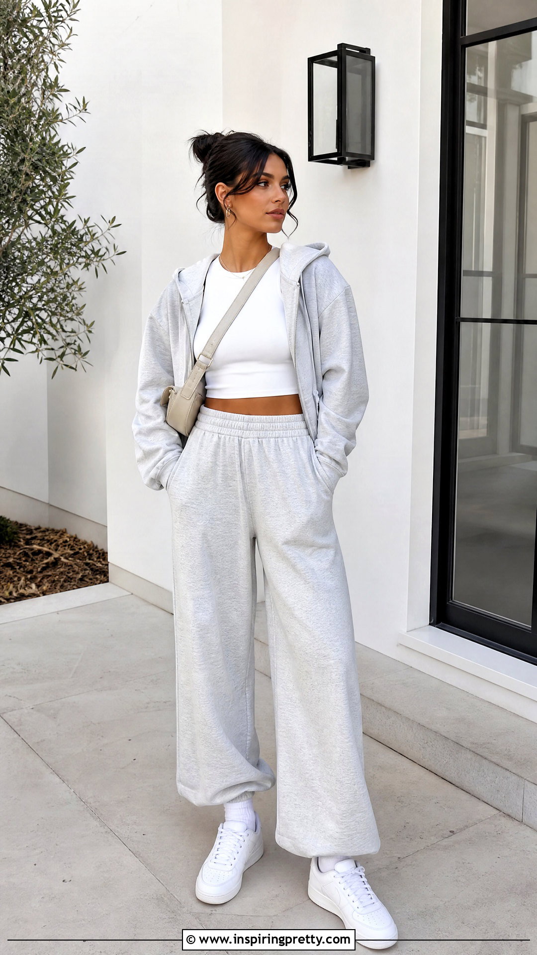 American Eagle White Crop Top With Gray Sweatpants - 20 american eagle white crop top outfit ideas