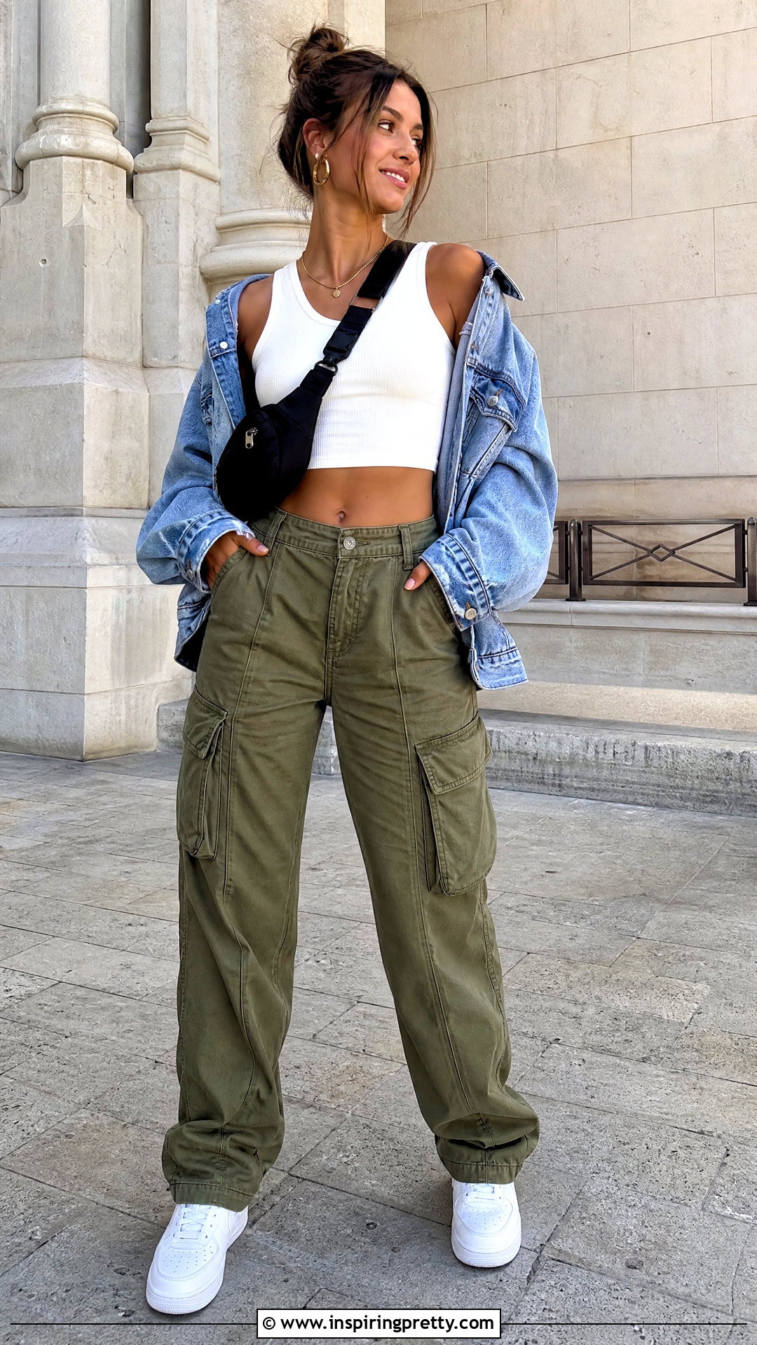American Eagle White Crop Top With Olive Cargo Pants - 20 american eagle white crop top outfit ideas