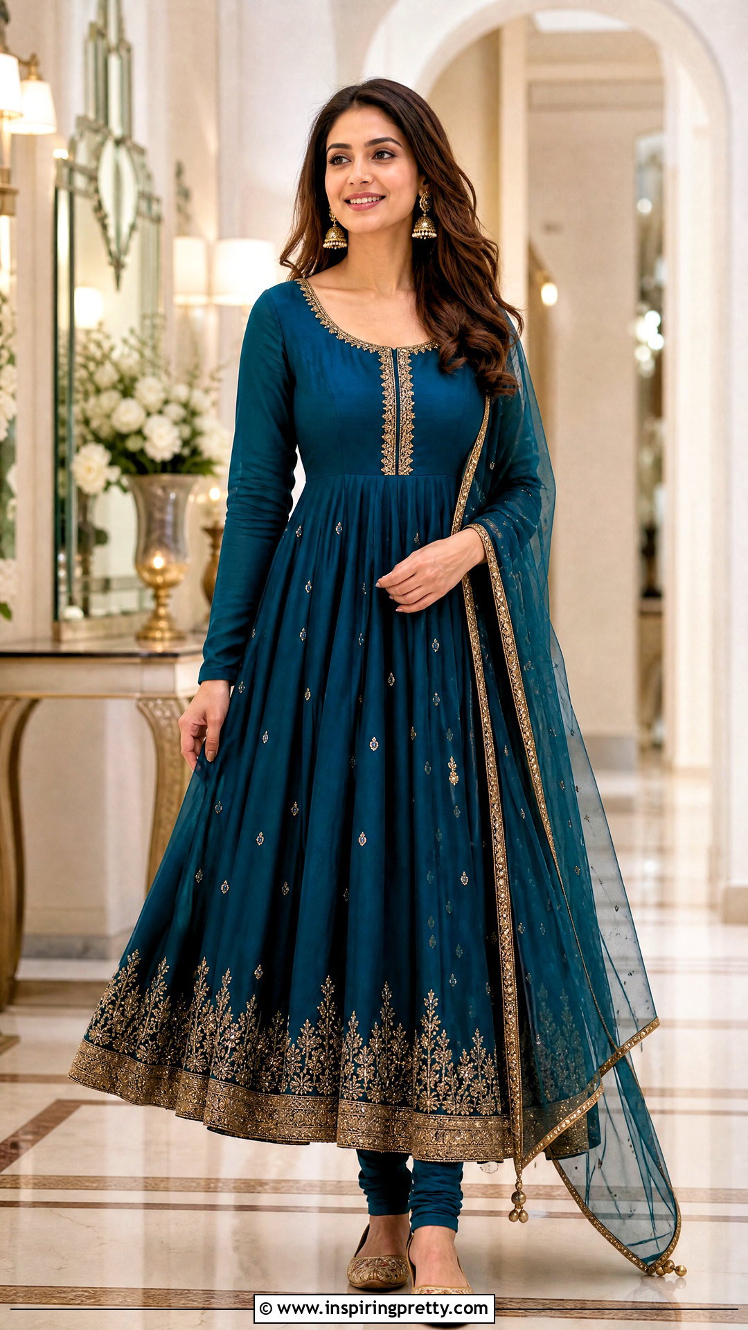 Anarkali Kurti With Churidar Pants - 50 traditional tops for women