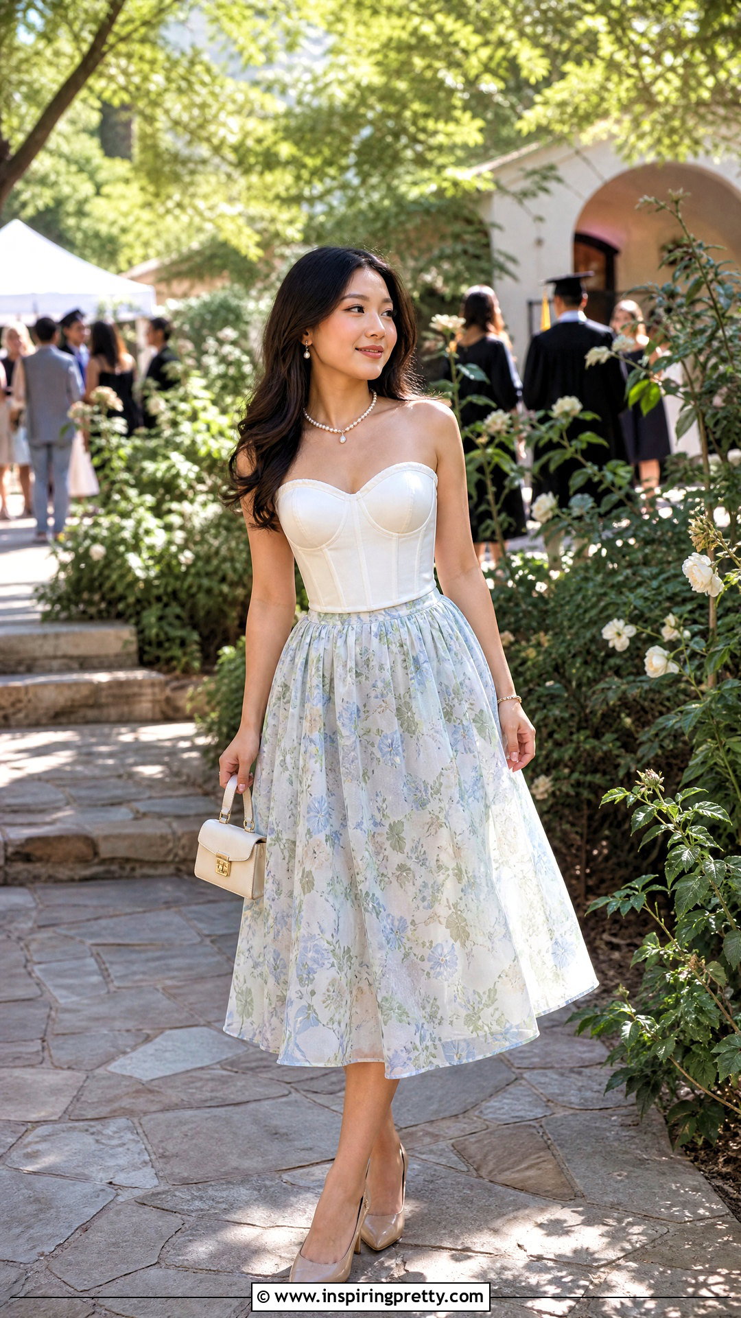 Angel Corset Top With Floral Midi Skirt - 25 angel corset top outfit ideas