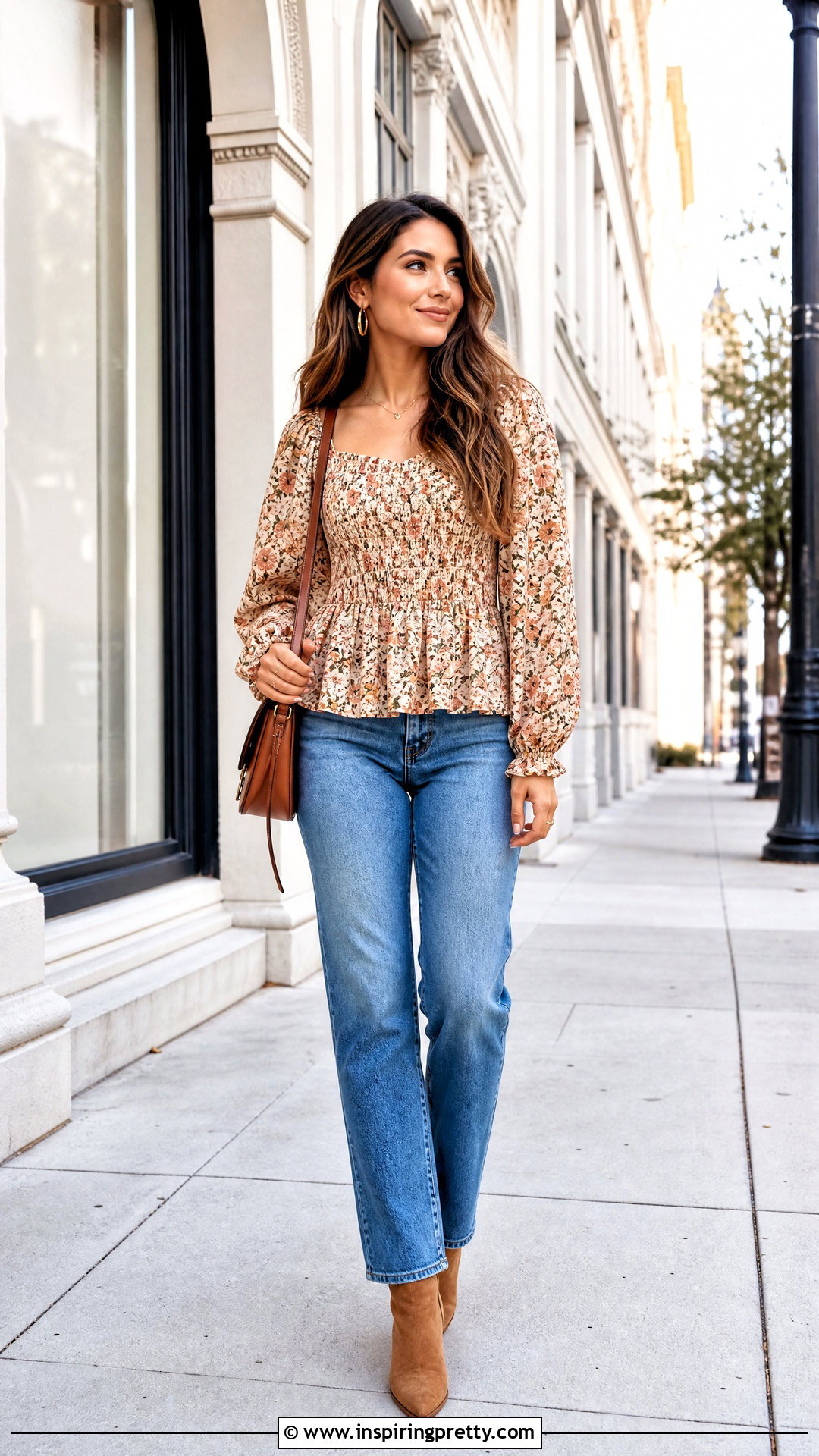 Angie Floral Smocked Peplum Top With Jeans - 20 Angie Tops For Women