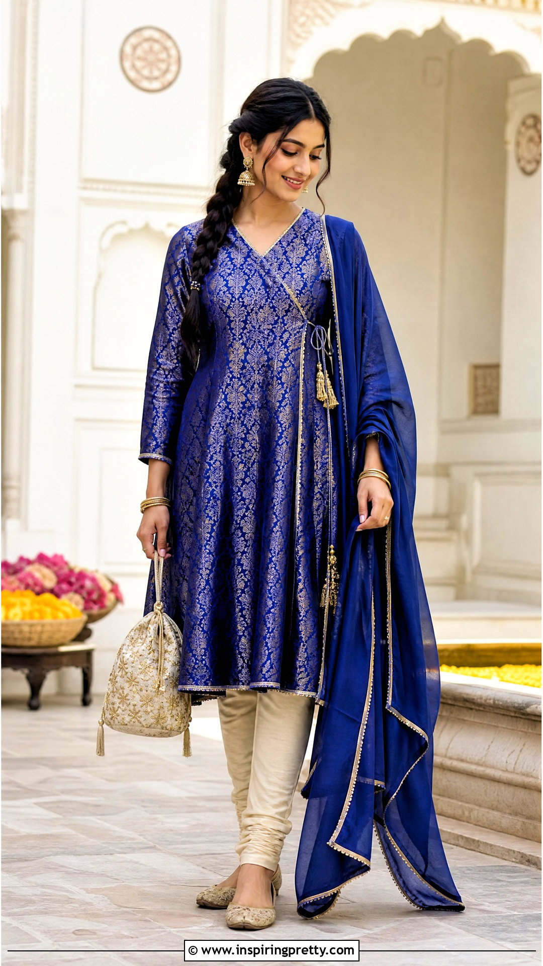 Angrakha Brocade Top With Churidar Pants - 50 brocade top designs