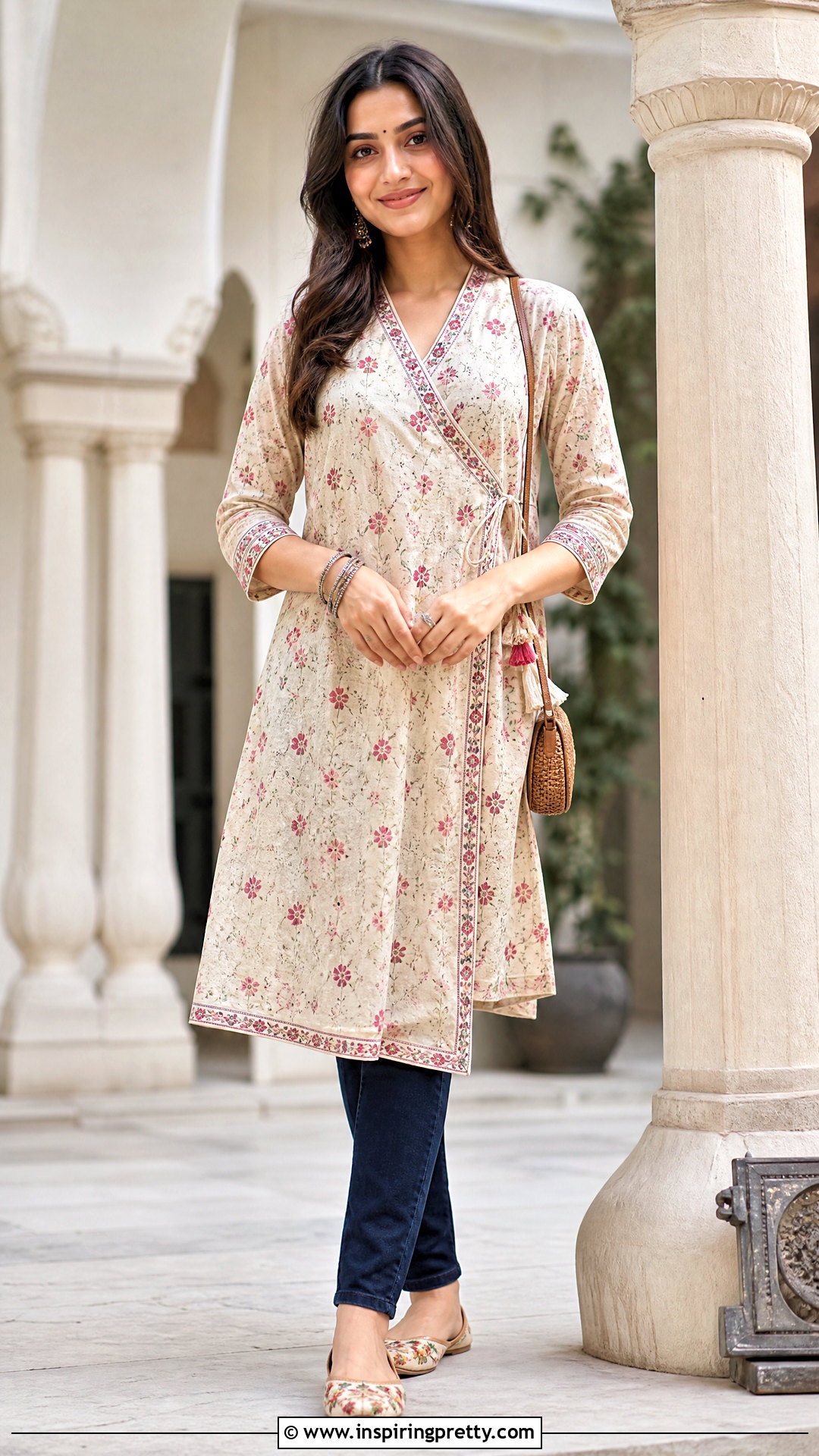 Angrakha Kurti With Slim Jeans - 50 jeans tops indian style for women