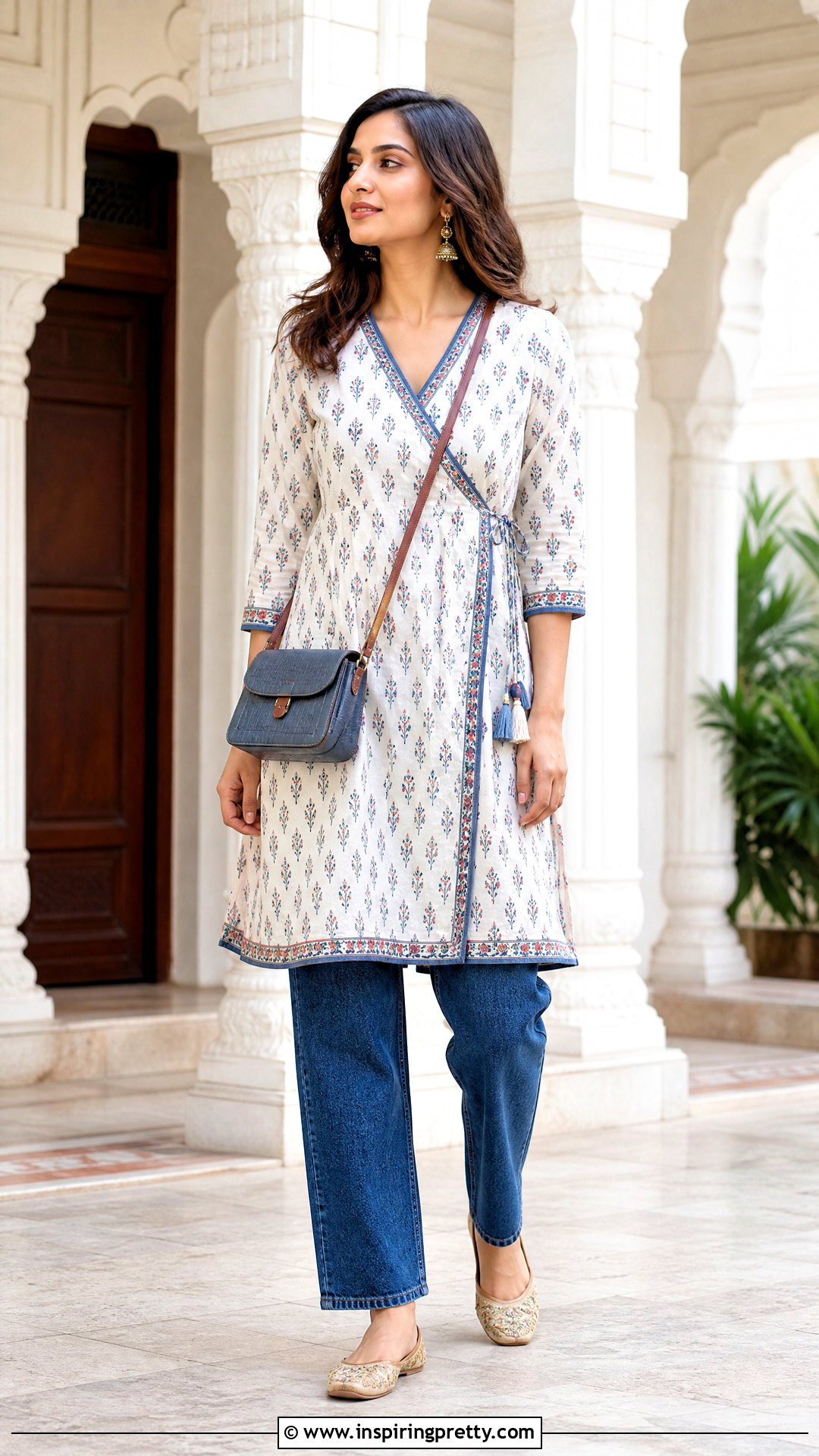 Angrakha Kurti With Straight Jeans - 50 kurti tops for jeans