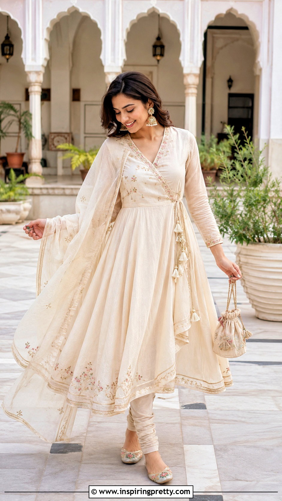 Angrakha Neck Kurti With Churidar - 50 top neck designs