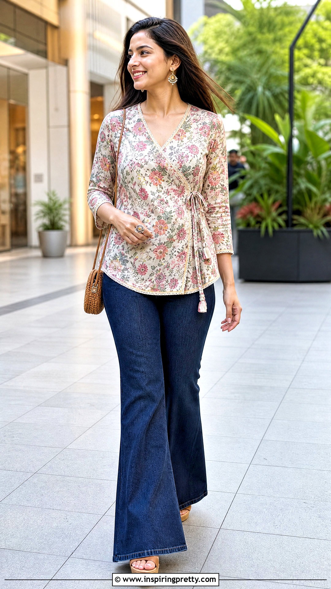Angrakha Short Kurtha Top With Flared Jeans - 20 Short Kurtha Tops For Women