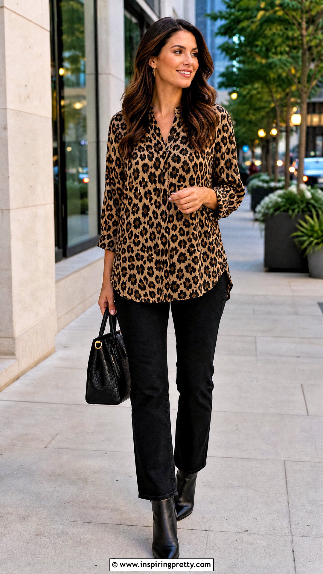 Animal Print Long Top With Black Jeans - 50 long tops designs