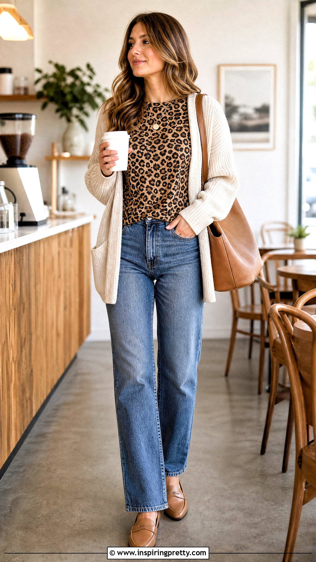 Animal Print Top With Cardigan And Jeans - what to wear with animal print top (25 ways)