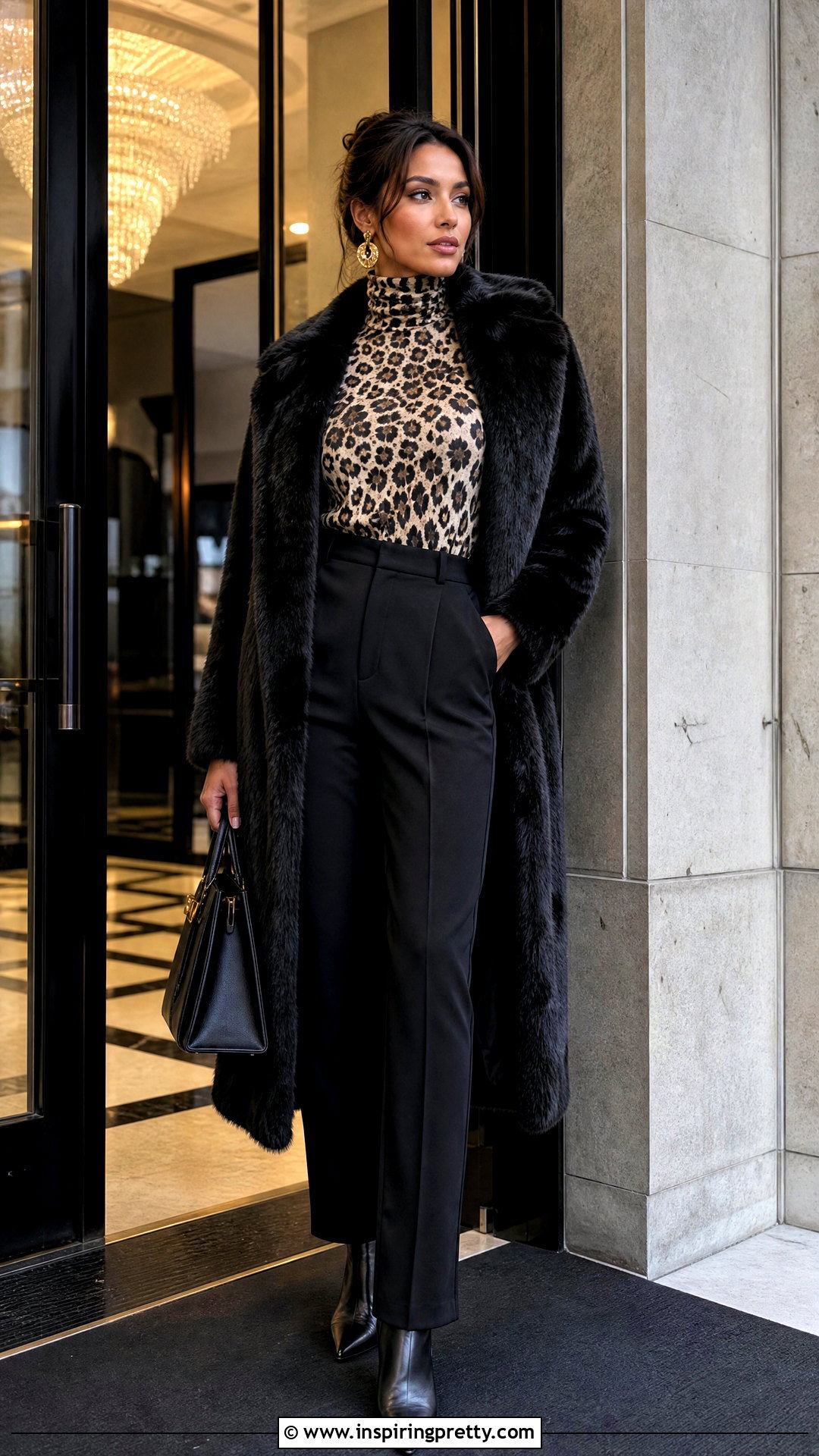 Animal Print Turtleneck Outfit - 50 winter tops aesthetics