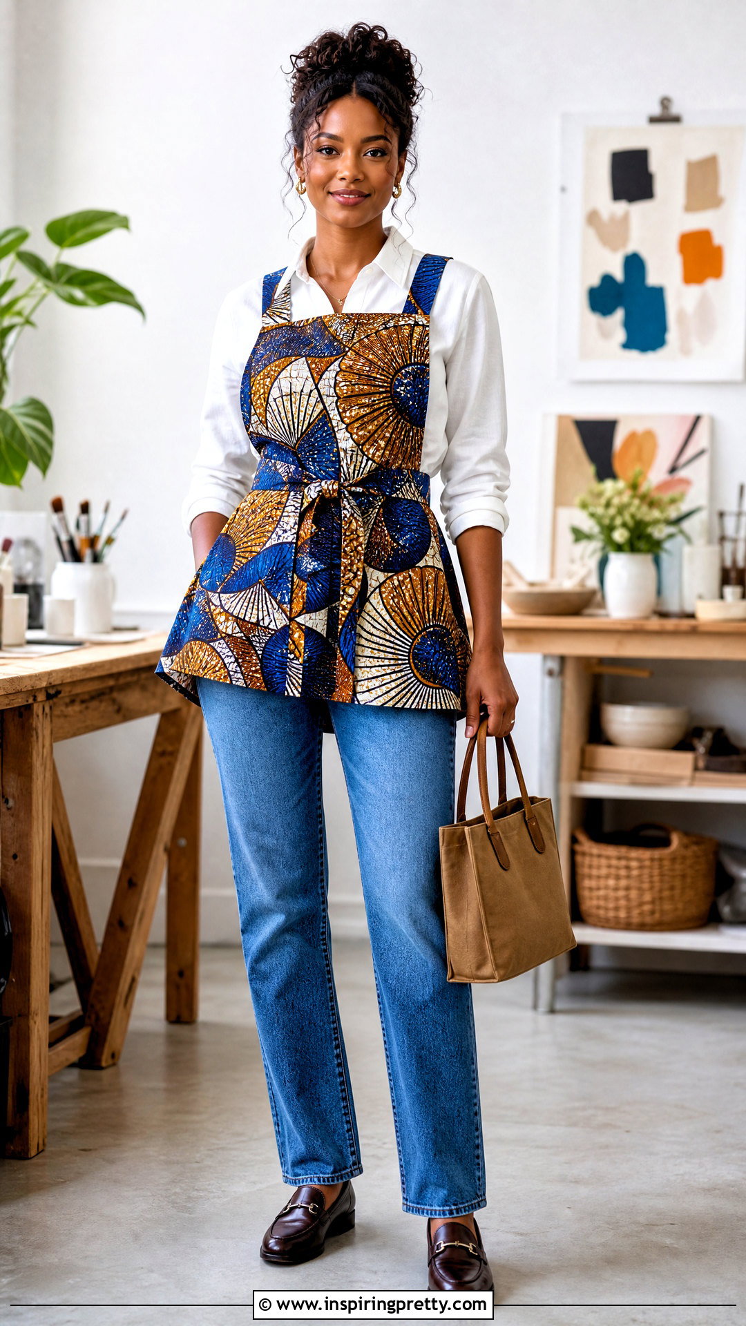 Ankara Apron Top With Straight Jeans - 50 ankara top styles for jeans