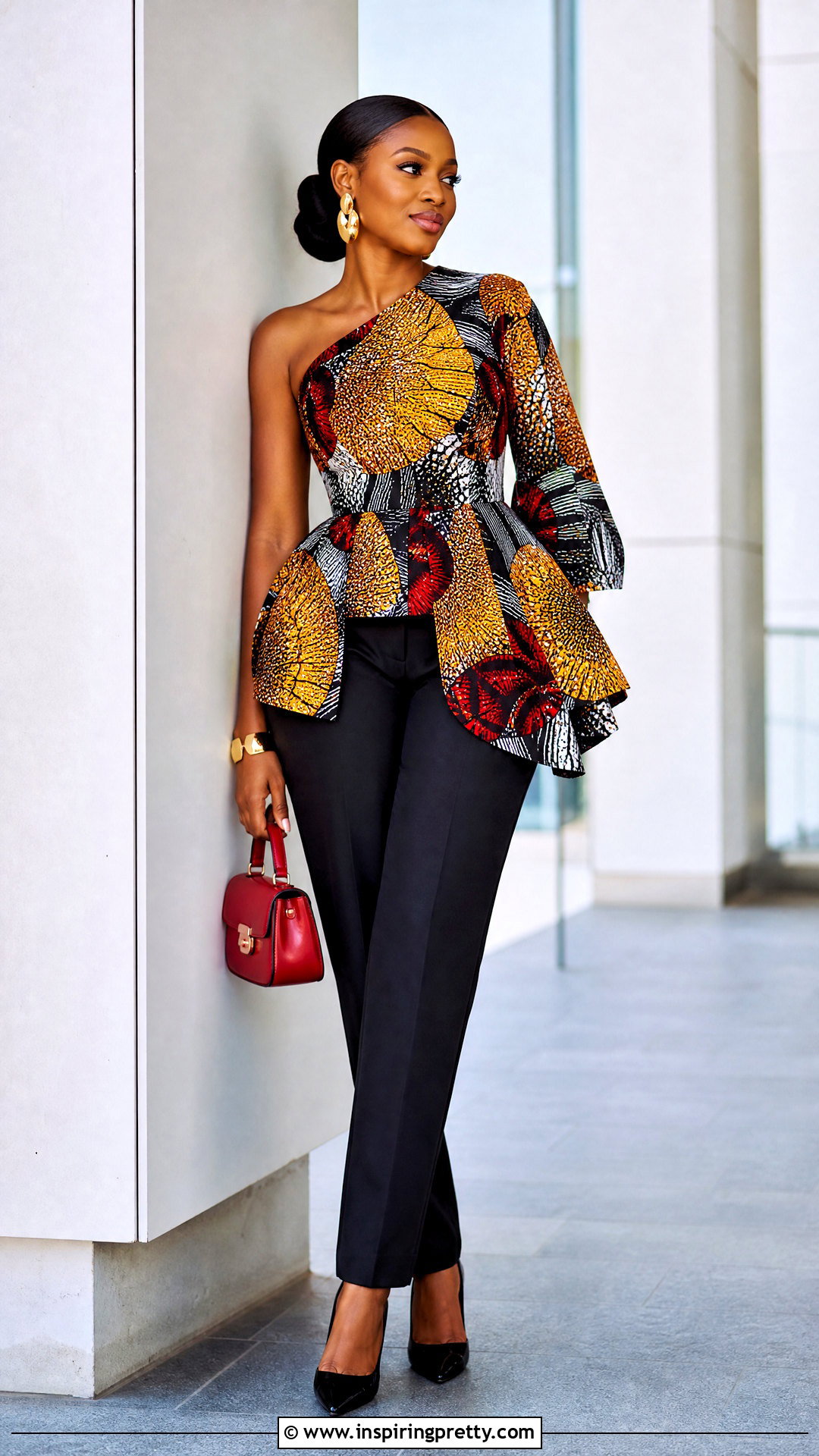 Ankara Asymmetric Top And Black Trousers - 25 trousers and tops ankara outfits