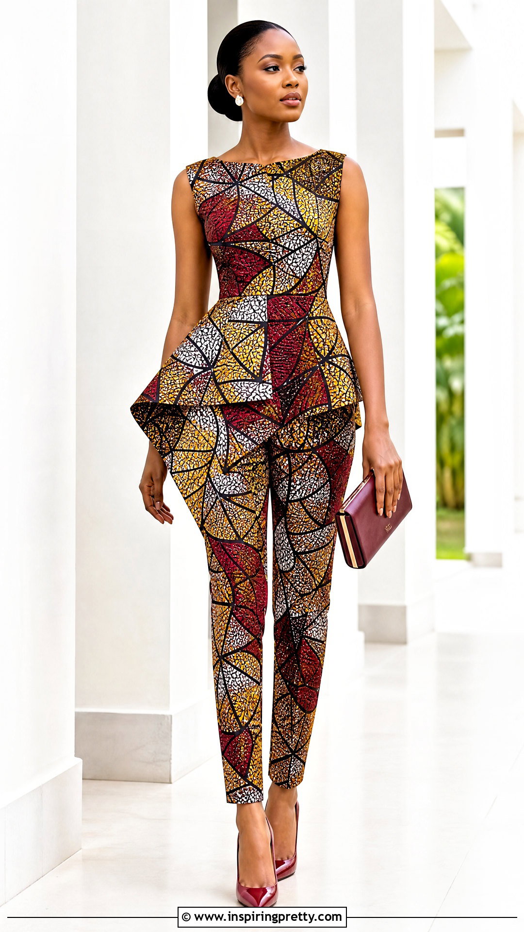 Ankara Asymmetric Top With Cigarette Trousers - 50 trouser and top ankara styles