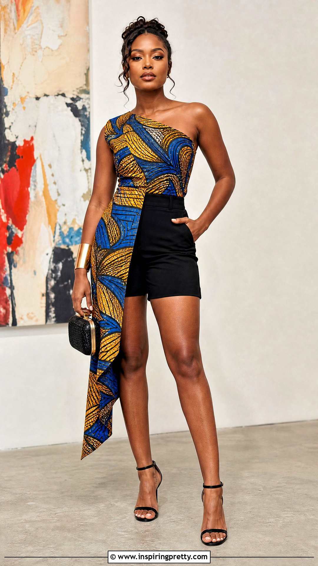 Ankara Asymmetrical Top And Fitted Shorts - 50 ankara shorts and top for ladies