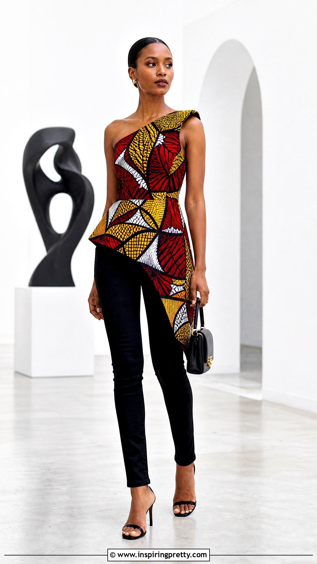 Ankara Asymmetrical Top With Slim Jeans - 50 ankara top styles for jeans