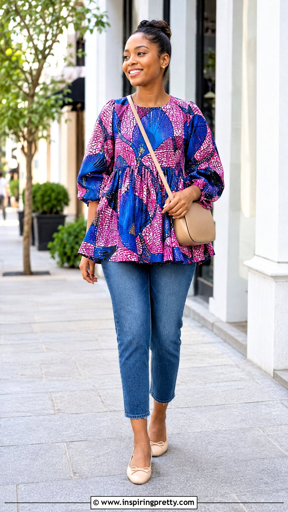 Ankara Babydoll Top With Cropped Jeans - 50 Simple Ankara Tops With Jeans