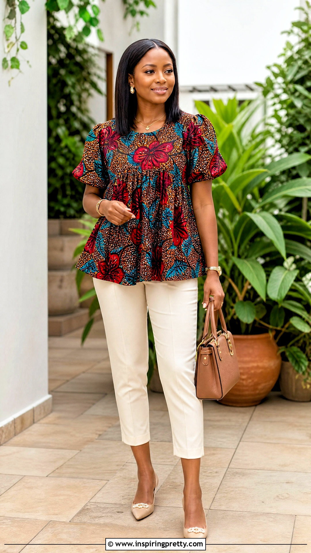 Ankara Babydoll Top With Cropped Pants - 50 Simple Ankara Top Styles