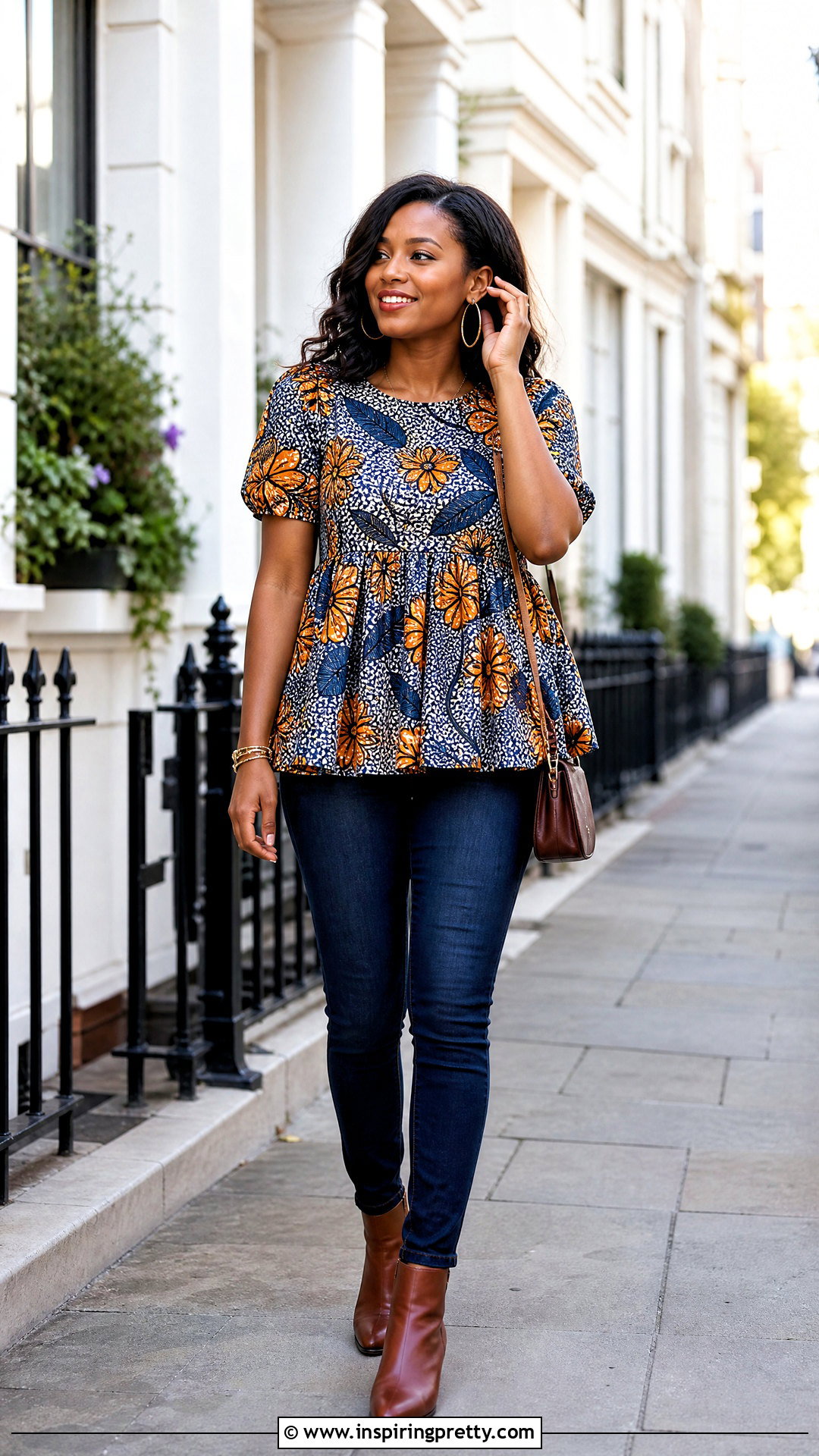 Ankara Babydoll Top With Slim Jeans - 50 ankara tops outfit ideas