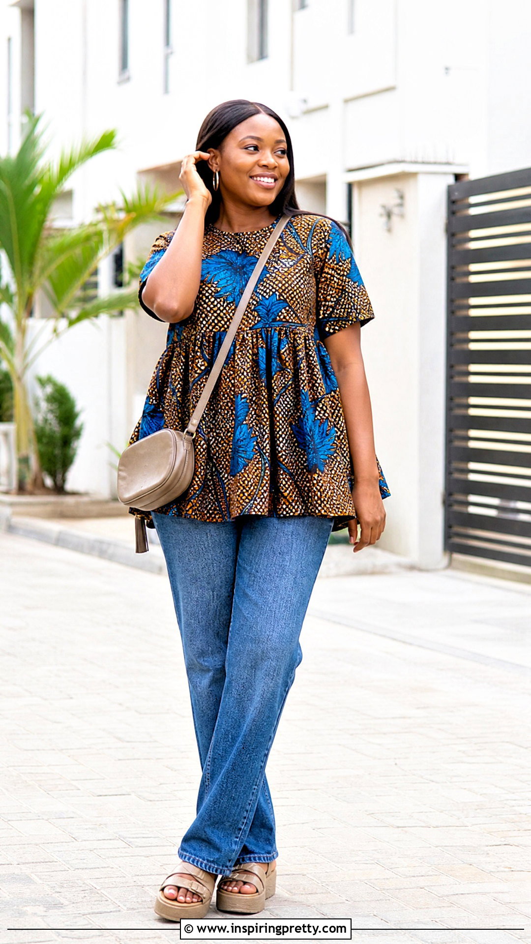 Ankara Babydoll Top With Straight Jeans - 50 ankara top styles for jeans
