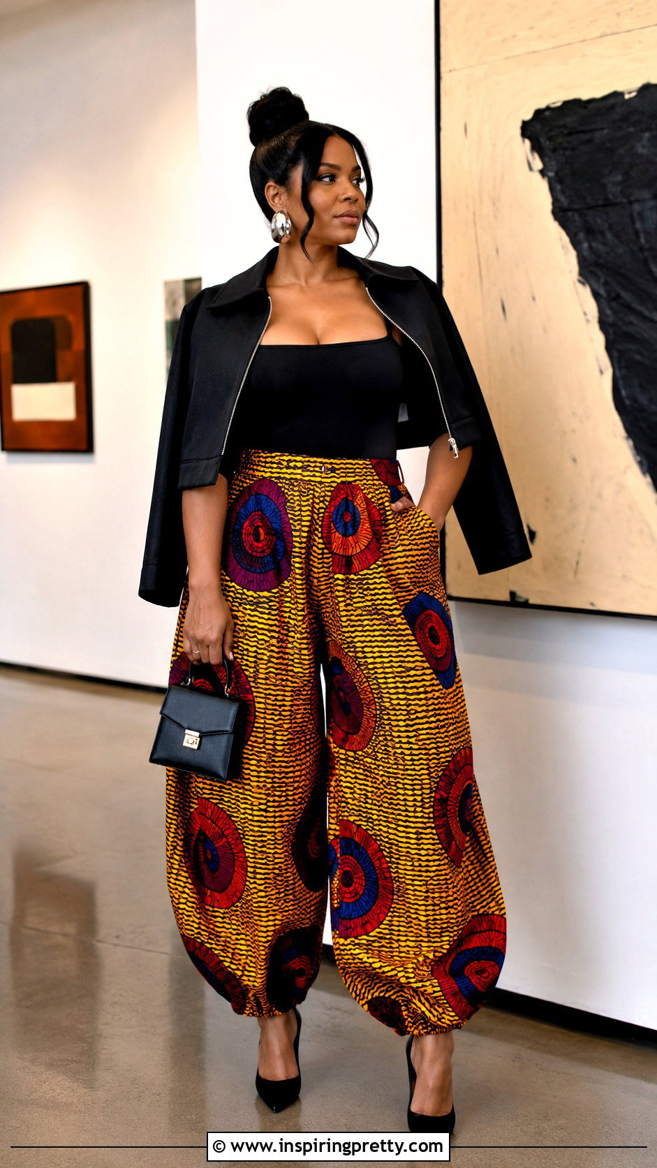 Ankara Baggy Trousers With Black Bodysuit - 50 Ankara Baggy Trousers And Top
