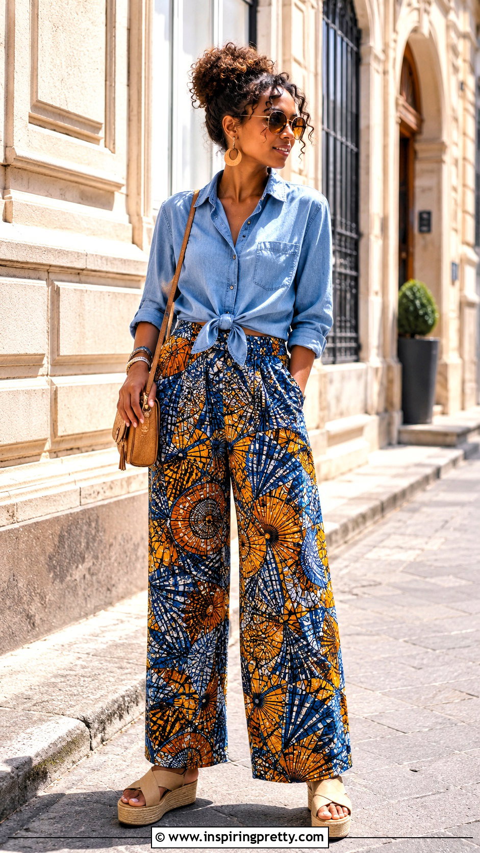 Ankara Baggy Trousers With Denim Shirt - 50 Ankara Baggy Trousers And Top