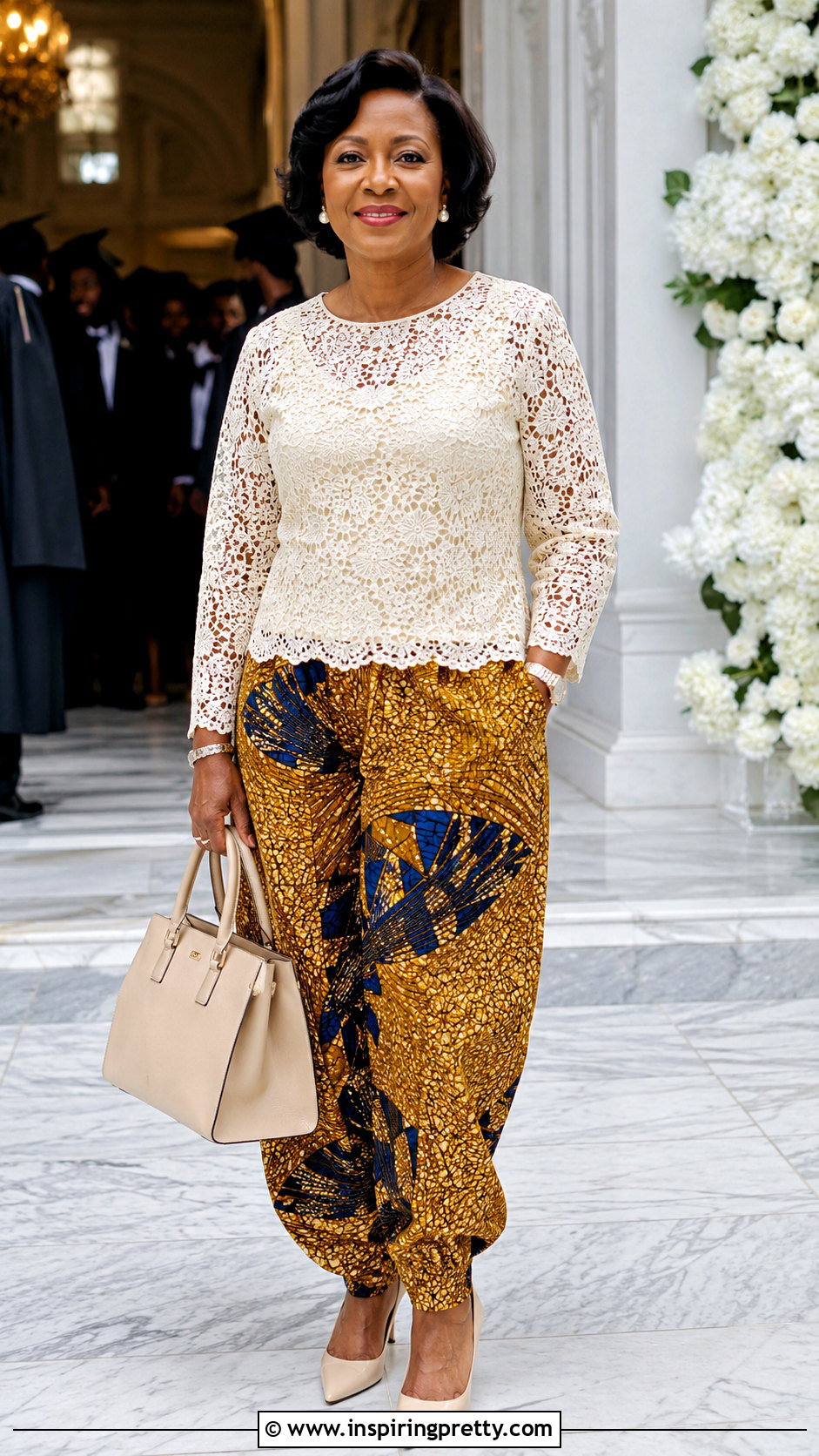 Ankara Baggy Trousers With Lace Blouse - 50 Ankara Baggy Trousers And Top