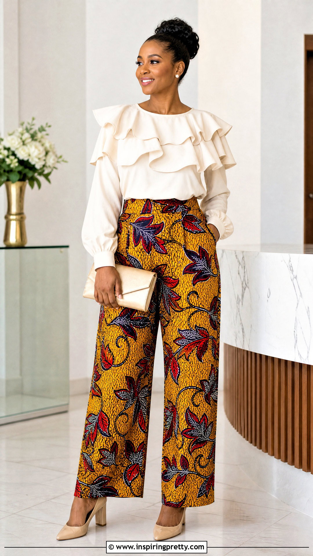Ankara Baggy Trousers With Ruffle Blouse - 50 Ankara Baggy Trousers And Top