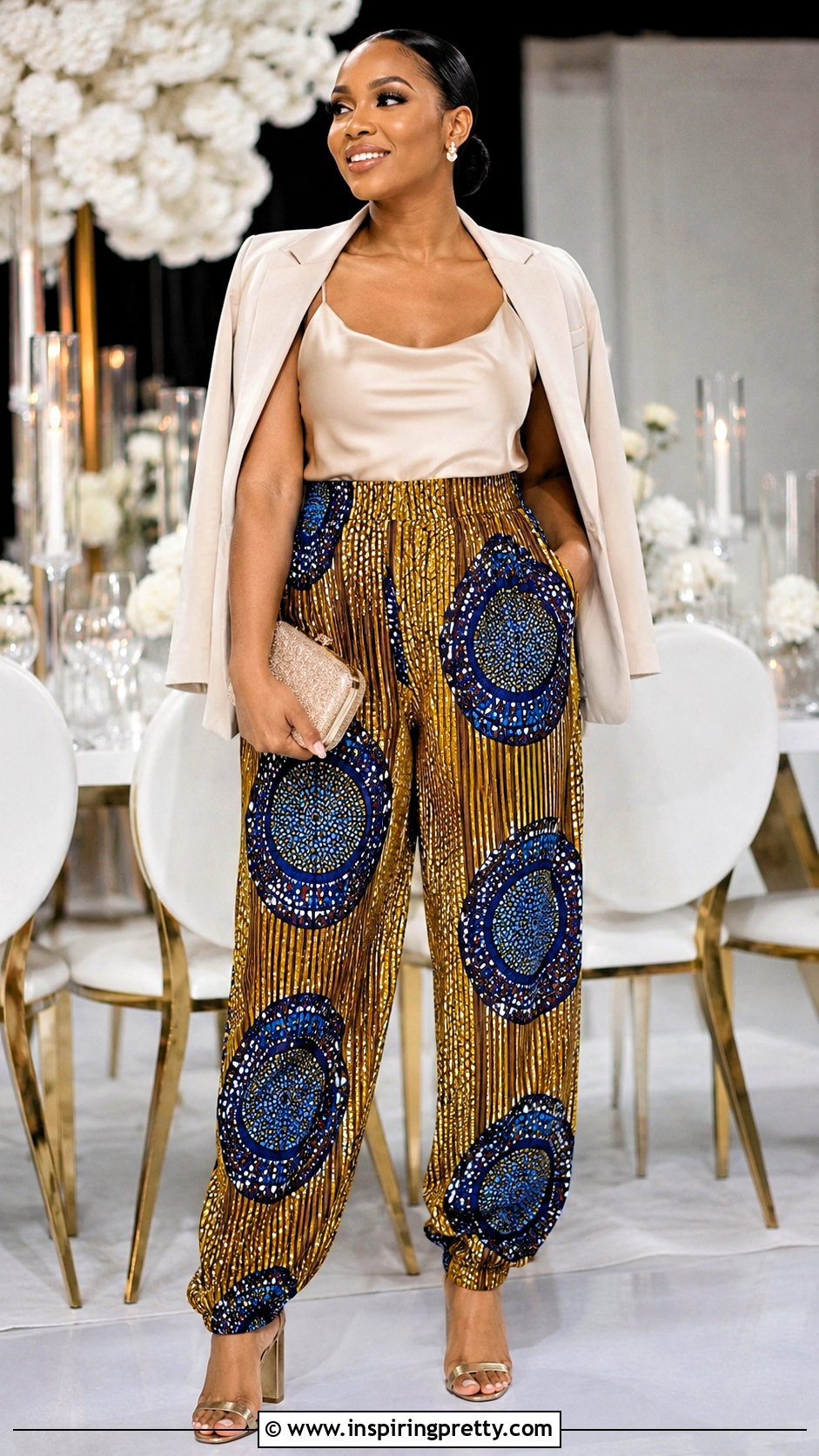 Ankara Baggy Trousers With Satin Camisole - 50 Ankara Baggy Trousers And Top