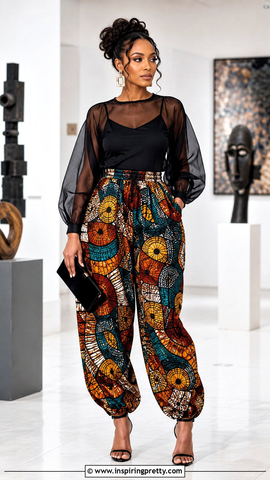 Ankara Baggy Trousers With Sheer Overlay Top - 50 Ankara Baggy Trousers And Top