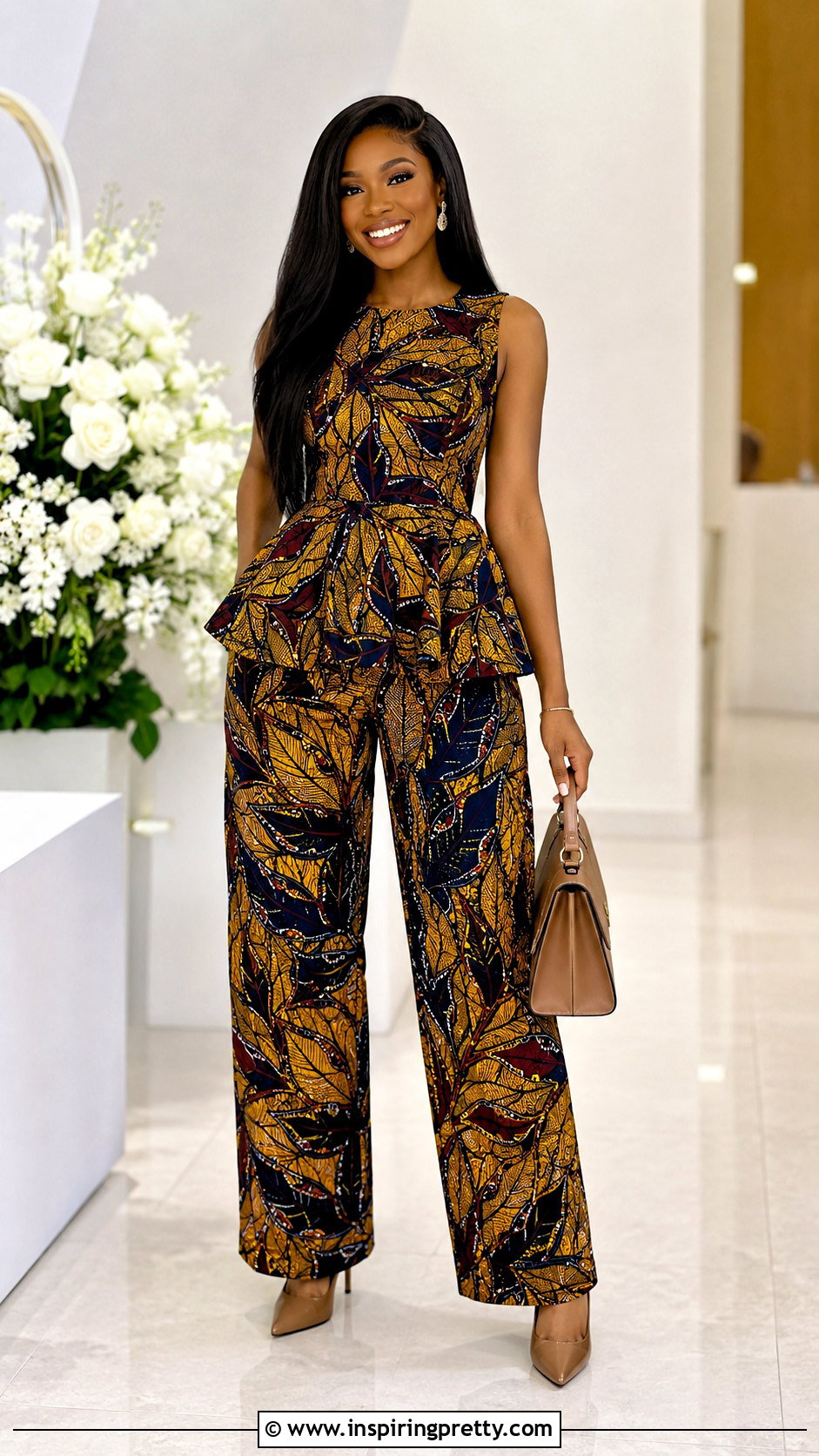 Ankara Baggy Trousers With Sleeveless Peplum Top - 50 Ankara Baggy Trousers And Top