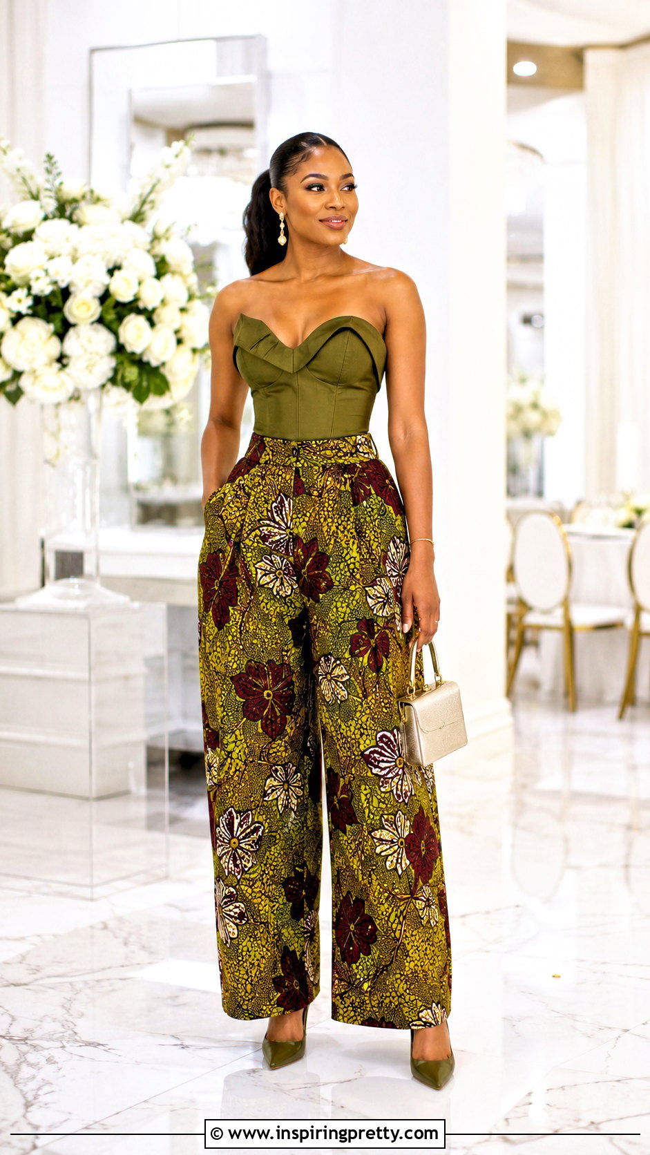 Ankara Baggy Trousers With Sweetheart Neck Top - 50 Ankara Baggy Trousers And Top