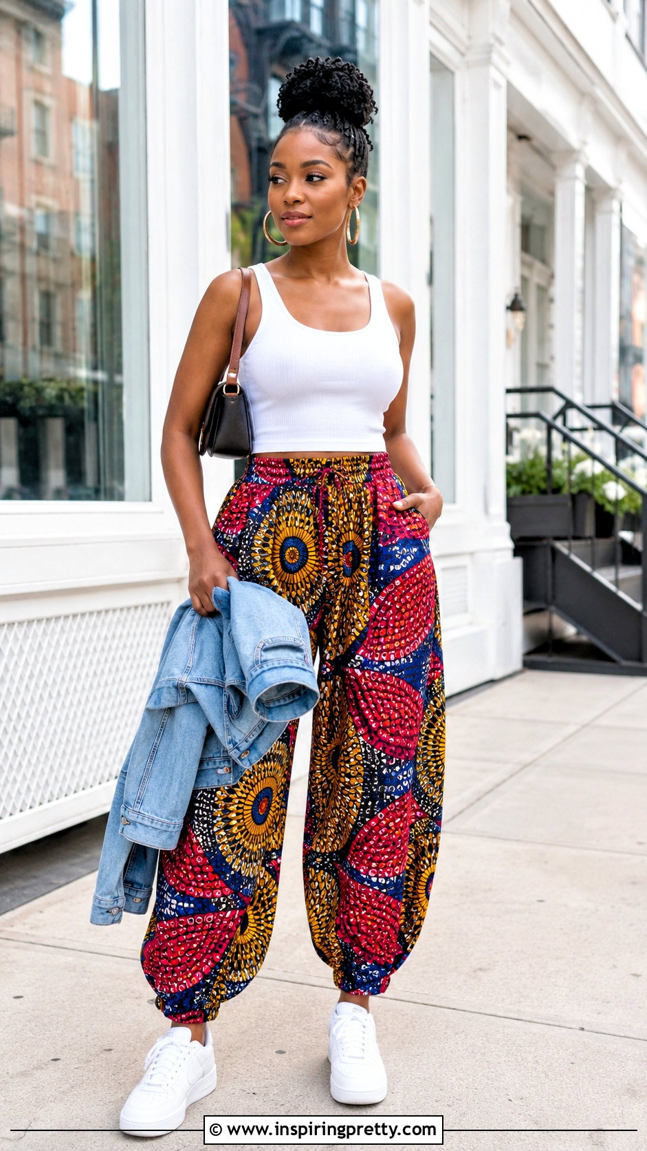 Ankara Baggy Trousers With White Tank Top - 50 Ankara Baggy Trousers And Top