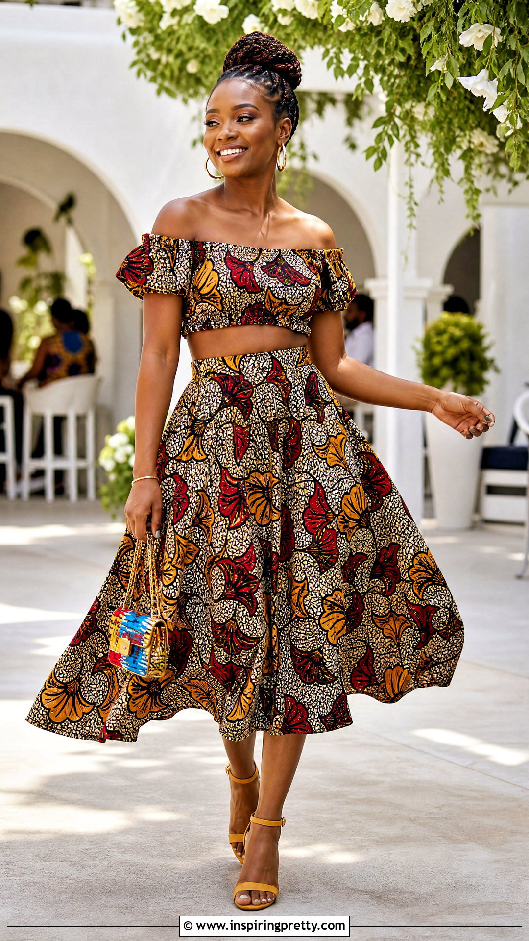 Ankara Bardot Crop Top And High Waist Circle Skirt - 50 ankara crop top and skirt high waist outfits