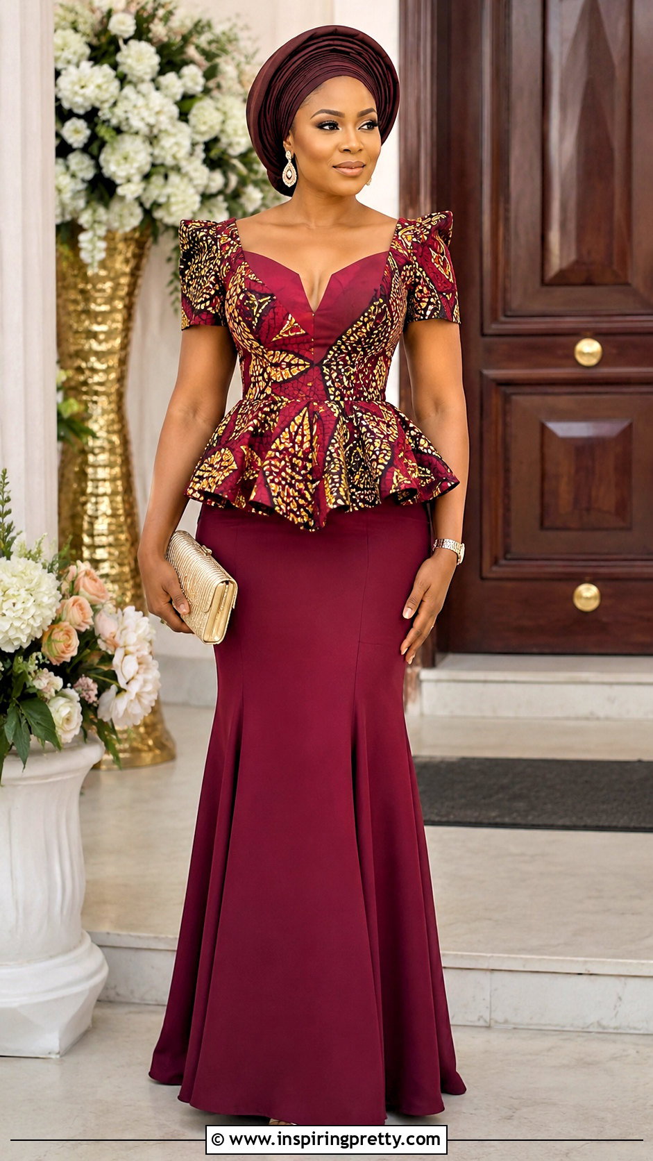 Ankara Basque Waist Top With Maxi Skirt - 50 latest ankara top styles