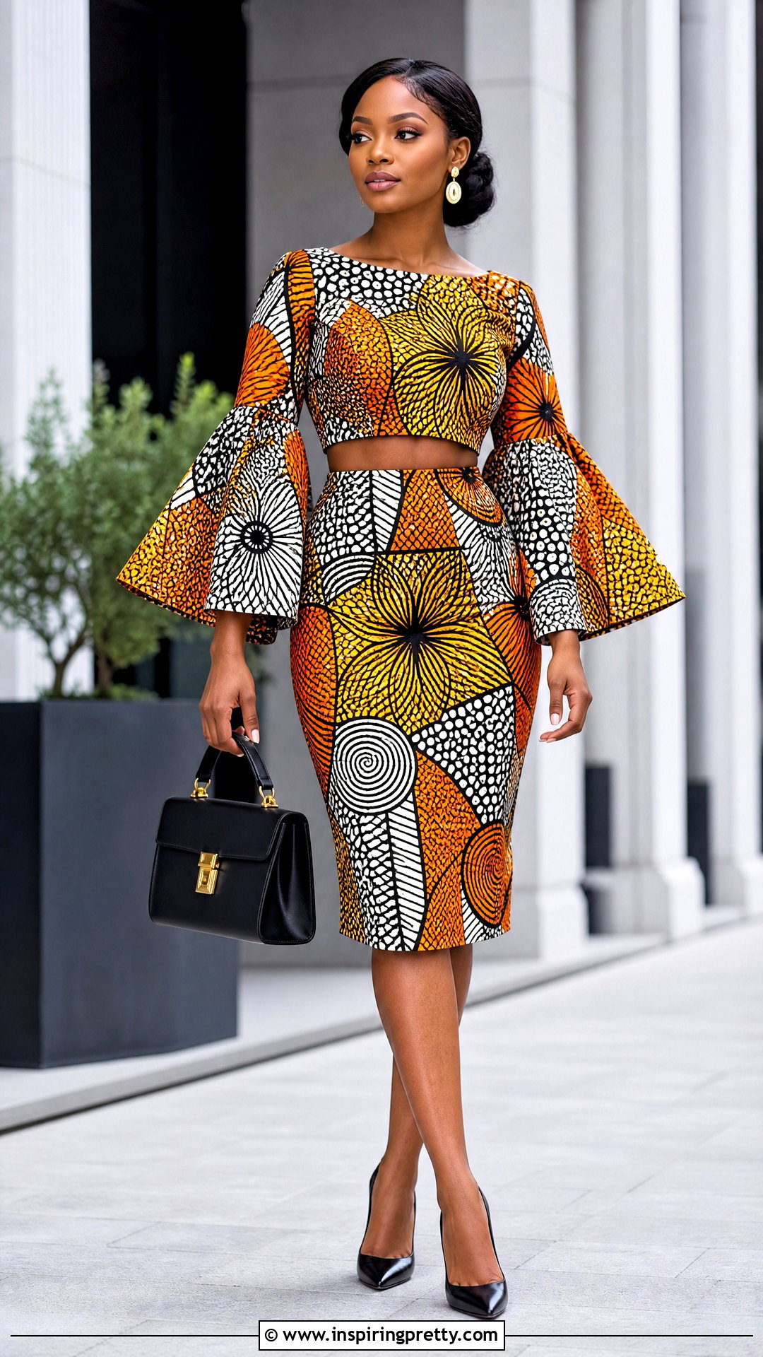 Ankara Bell Sleeve Crop Top And High Waist Pencil Skirt - 50 ankara crop top and skirt high waist outfits