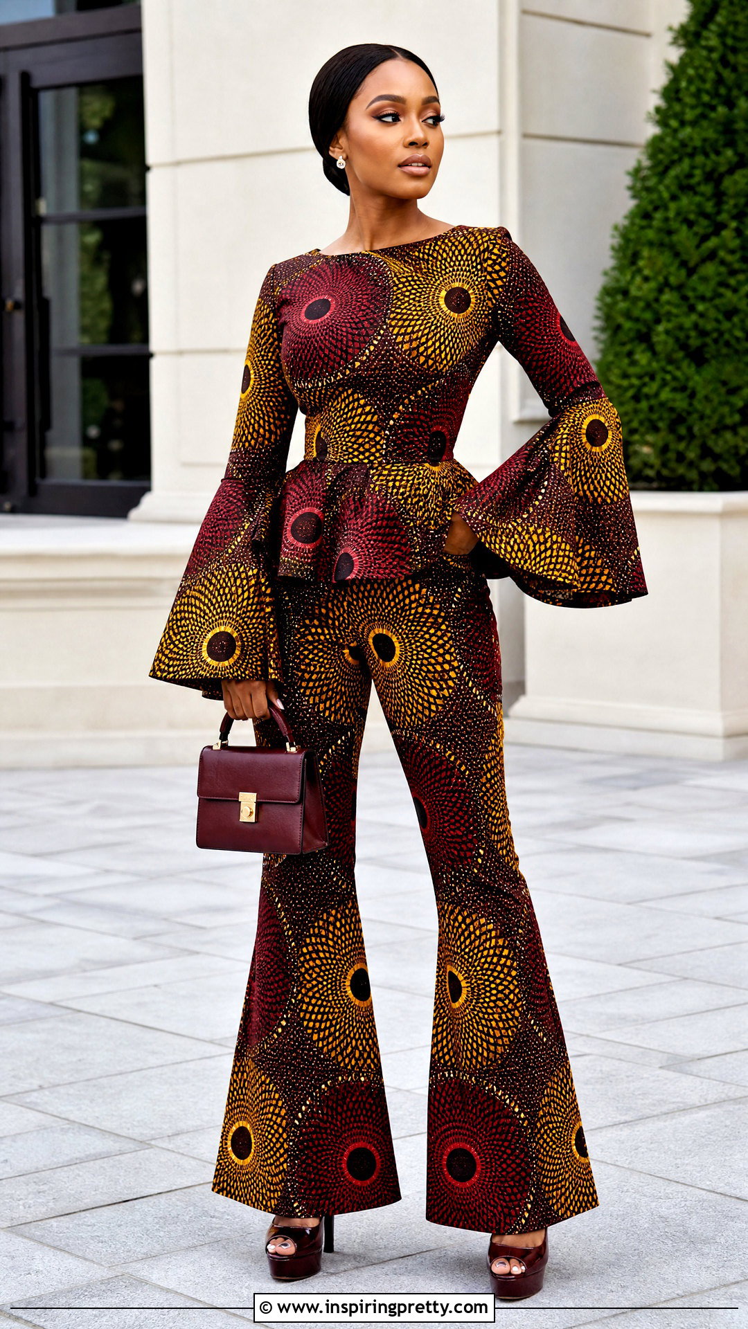Ankara Bell Sleeve Top And Bootcut Trouser Set - 50 Ankara Two Pieces Trouser And Tops