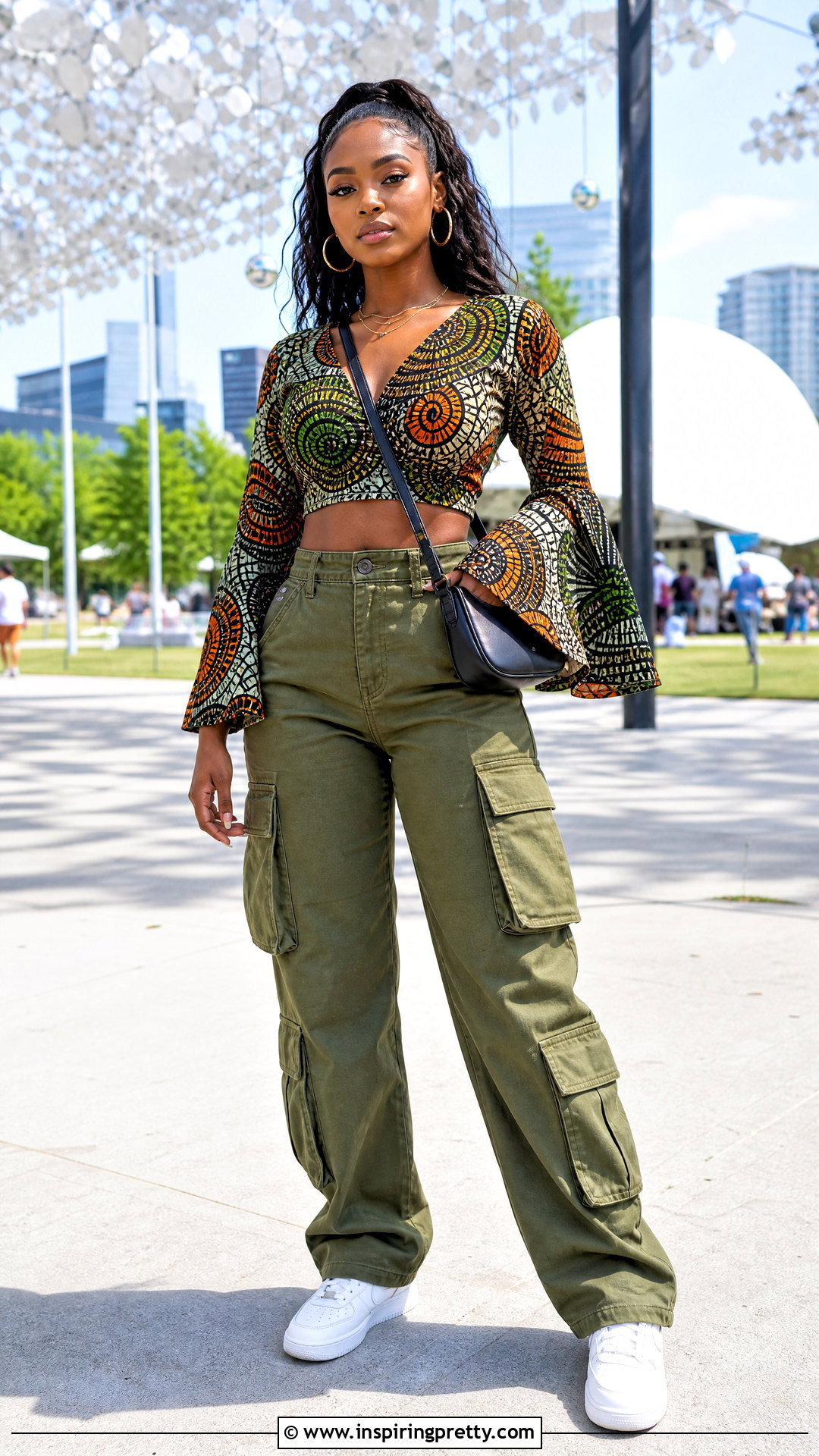 Ankara Bell Sleeve Top With Cargo Pants - 25 ankara bell sleeve top outfit ideas
