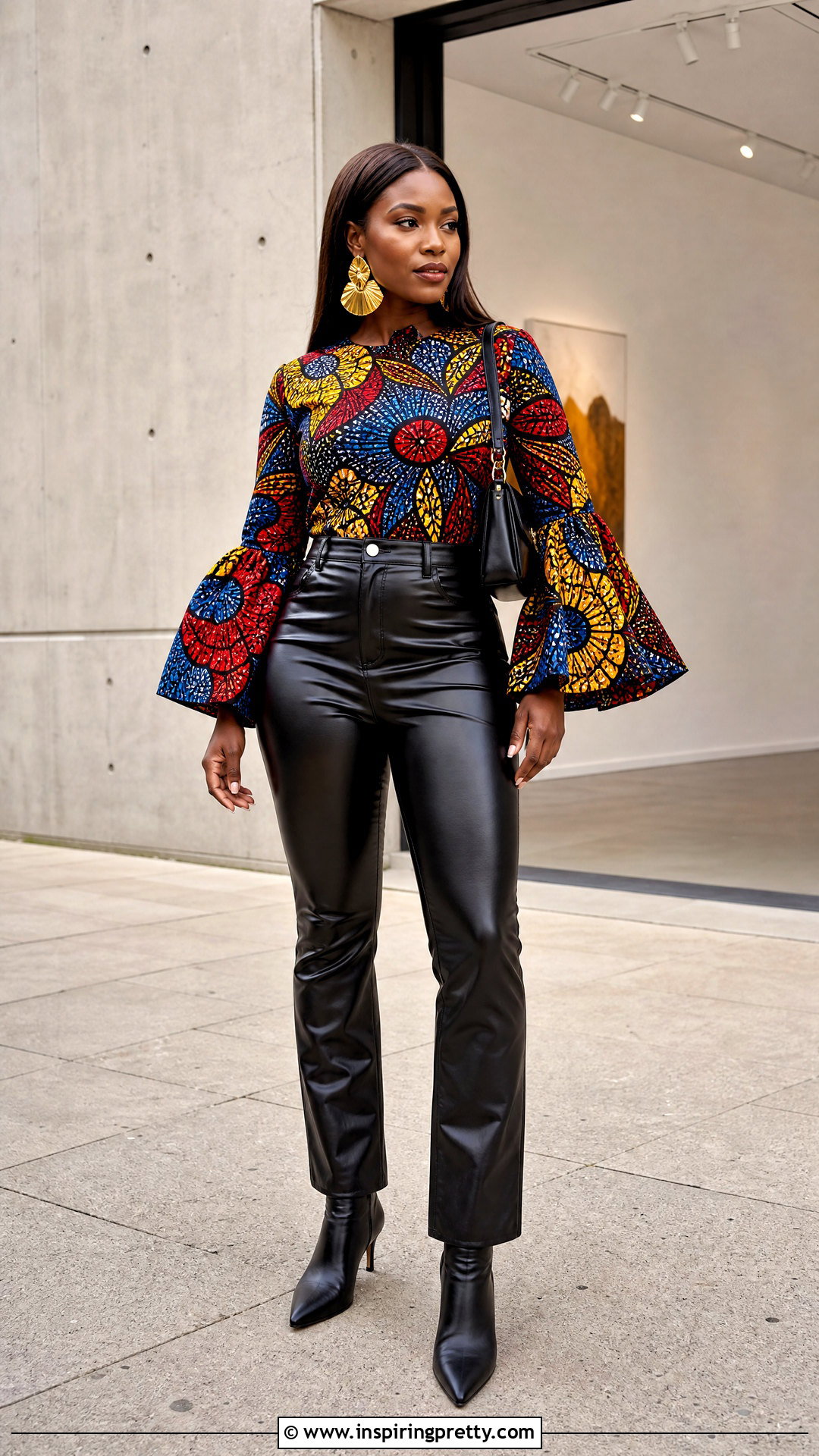 Ankara Bell Sleeve Top With Leather Pants - 25 ankara bell sleeve top outfit ideas