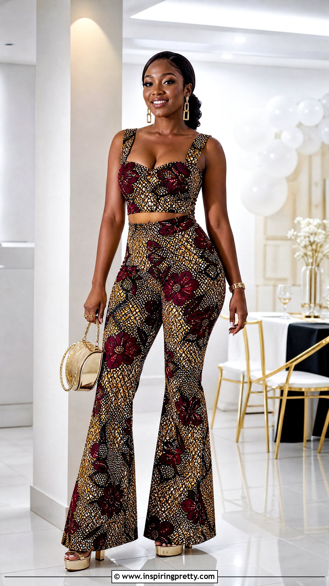 Ankara Birthday Crop Top And Flared Trouser Set - 50 Ankara Two Pieces Trouser And Tops