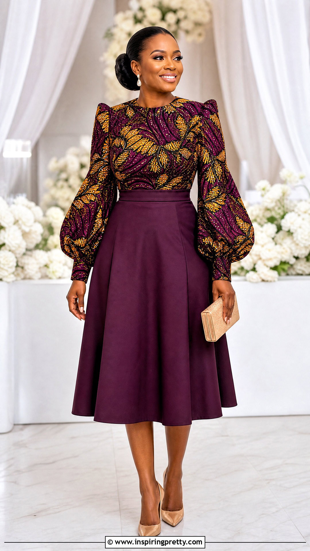 Ankara Bishop Sleeve Top And A Line Skirt - 50 Skirt And Top Ankara Styles