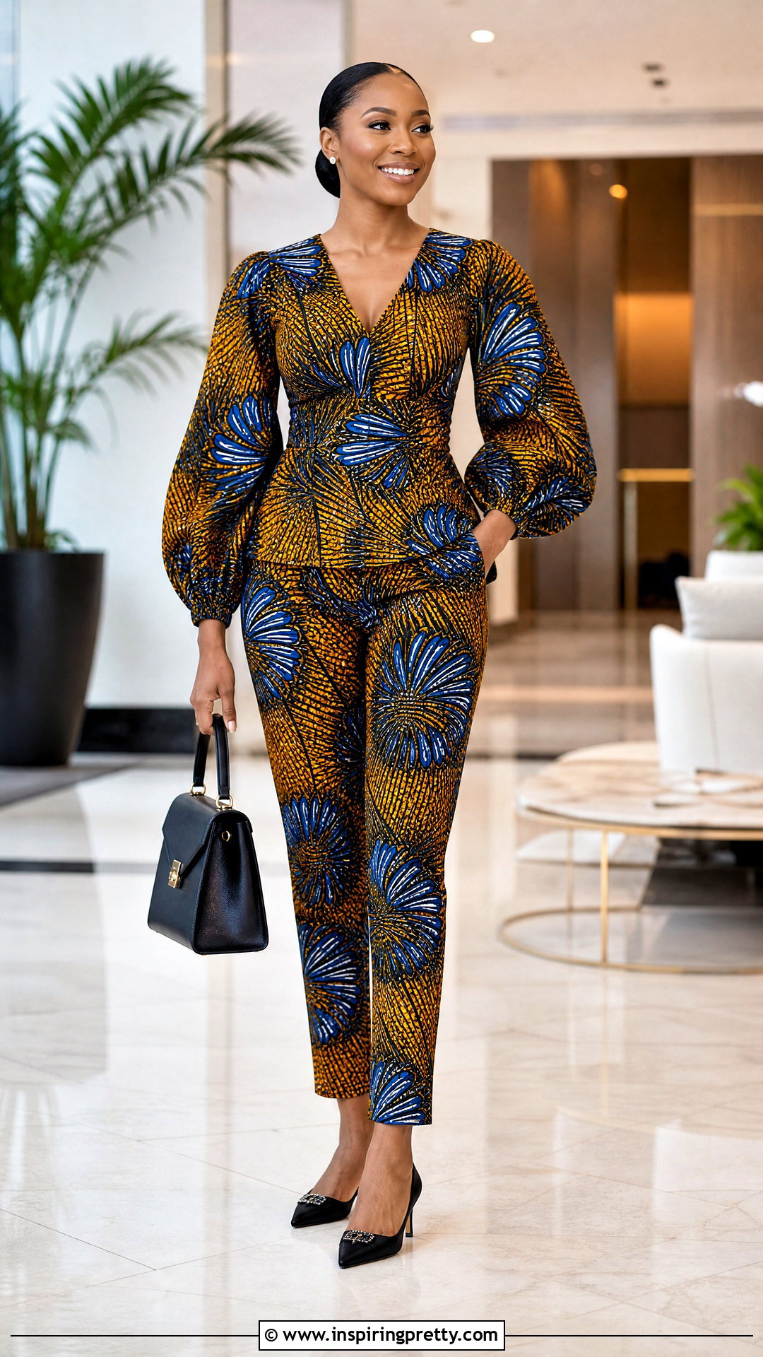 Ankara Bishop Sleeve Top With Ankle Trousers - 50 trouser and top ankara styles