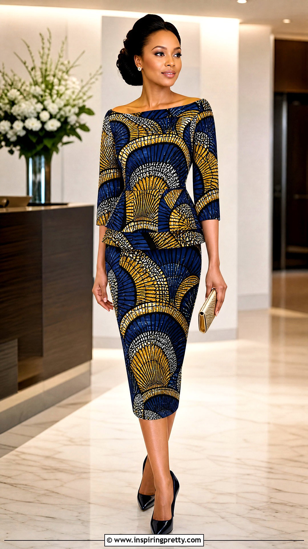 Ankara Boat Neck Top And Pencil Skirt - 50 Skirt And Top Ankara Styles