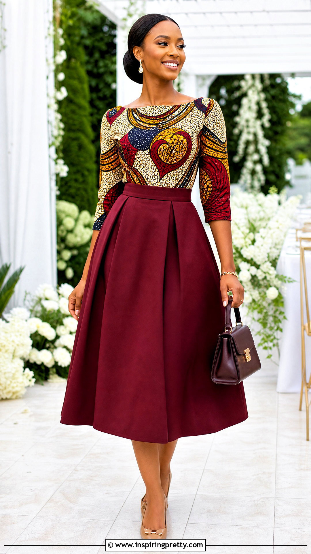 Ankara Boat Neck Top With A Line Skirt - 50 ankara tops outfit ideas