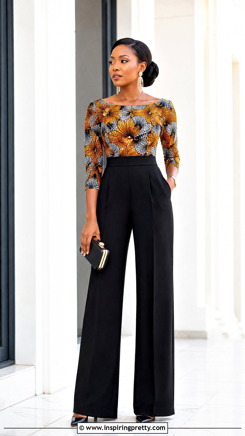 Ankara Boat Neck Top With Wide Leg Pants - 50 latest ankara top styles