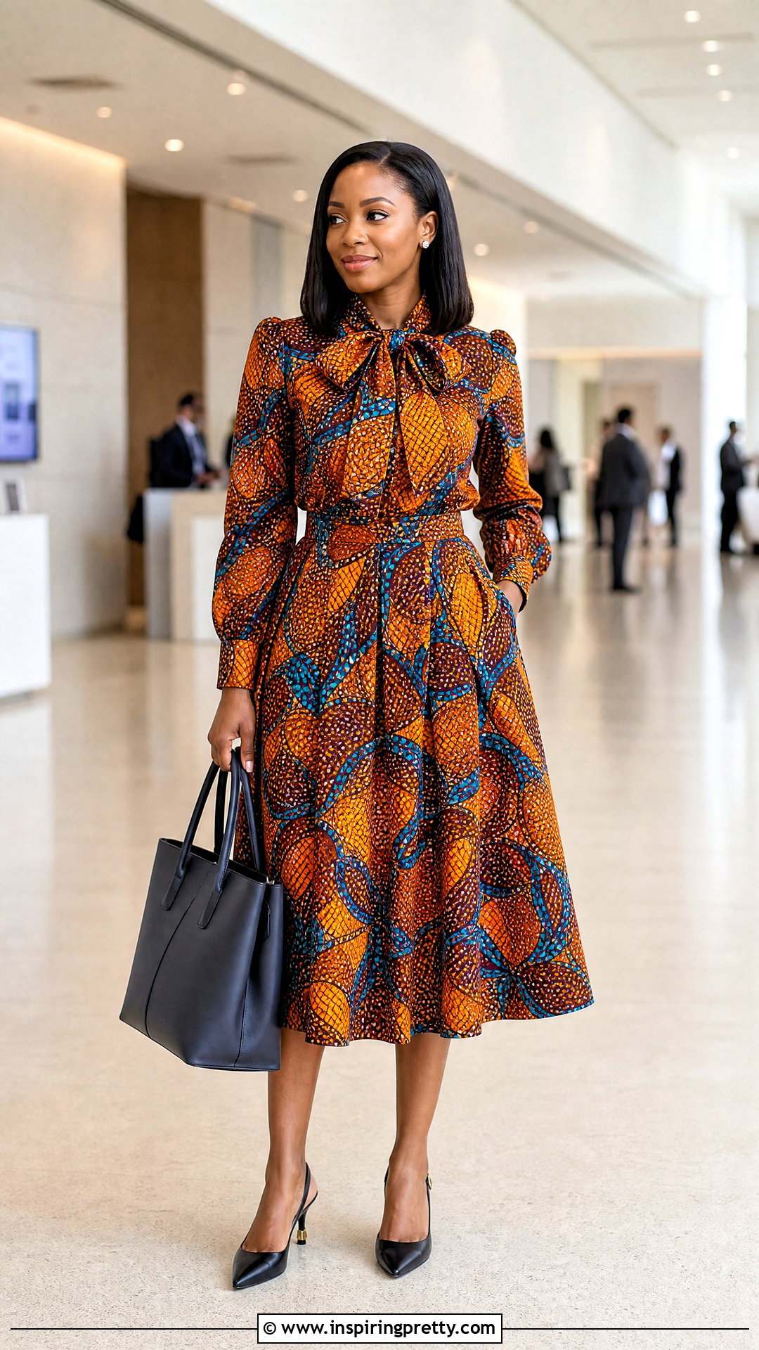 Ankara Bow Neck Top And A Line Midi Skirt Outfit - 50 ankara top and skirt outfits