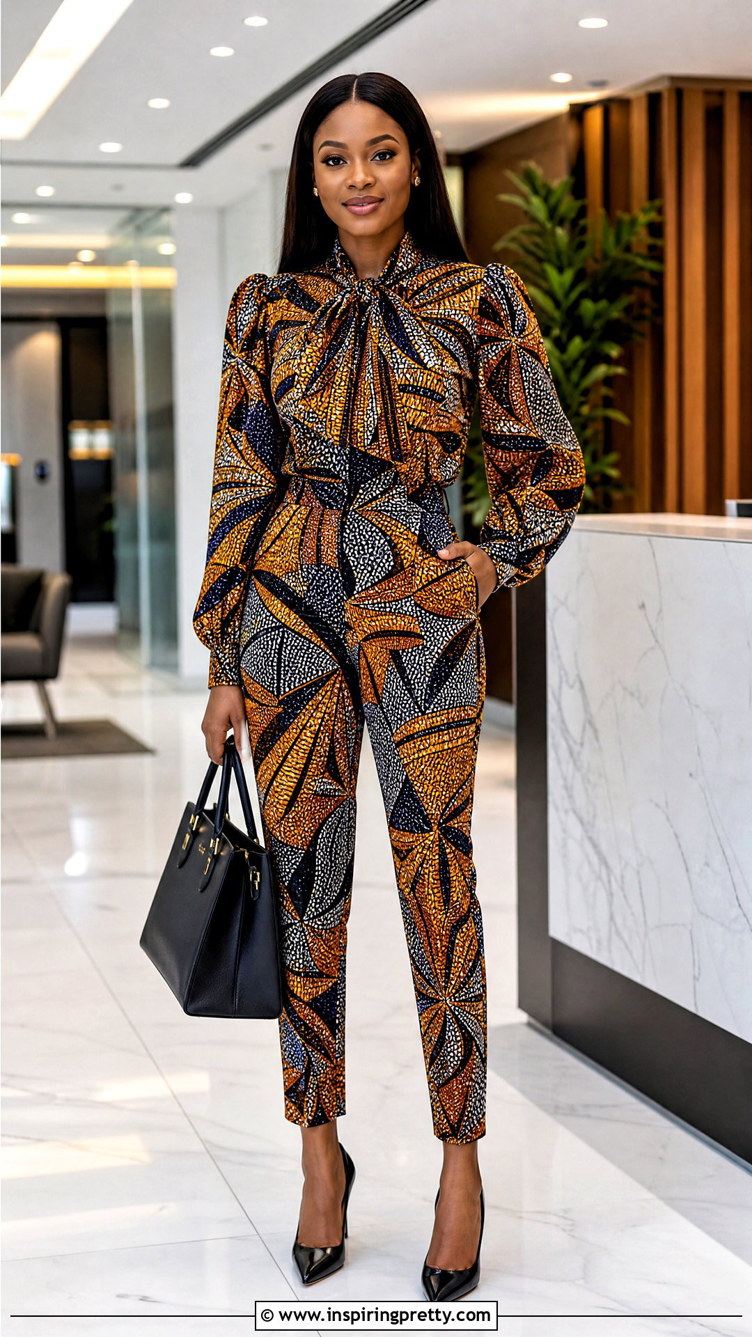 Ankara Bow Neck Top And Cigarette Trouser Set - 50 Ankara Two Pieces Trouser And Tops