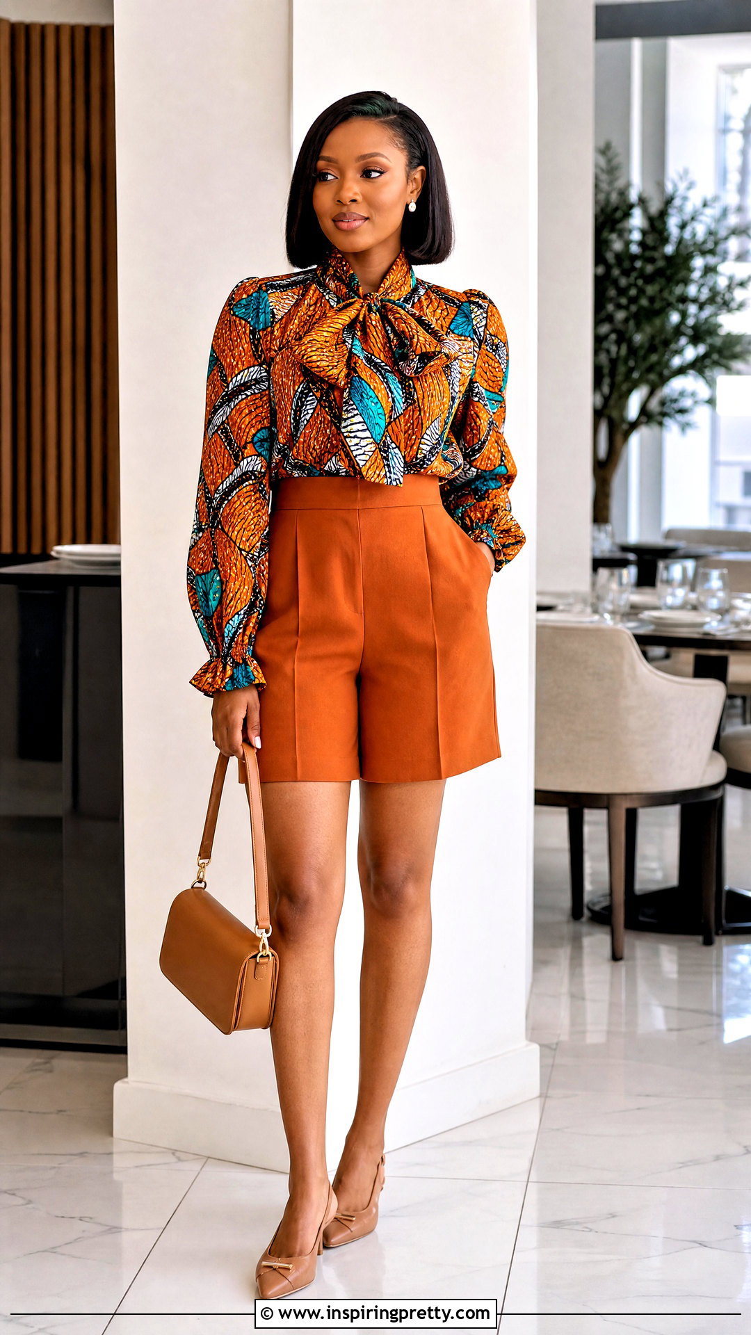 Ankara Bow Neck Top And Straight Shorts - 50 ankara shorts and top for ladies
