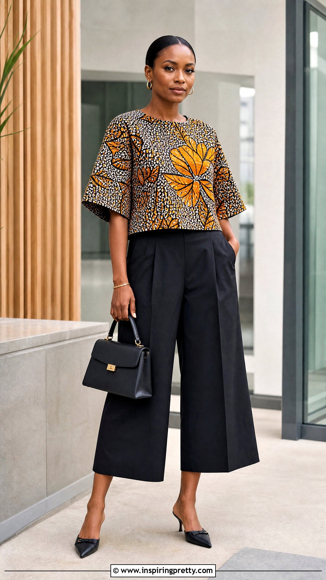 Ankara Boxy Top With Culottes - 50 ankara tops outfit ideas
