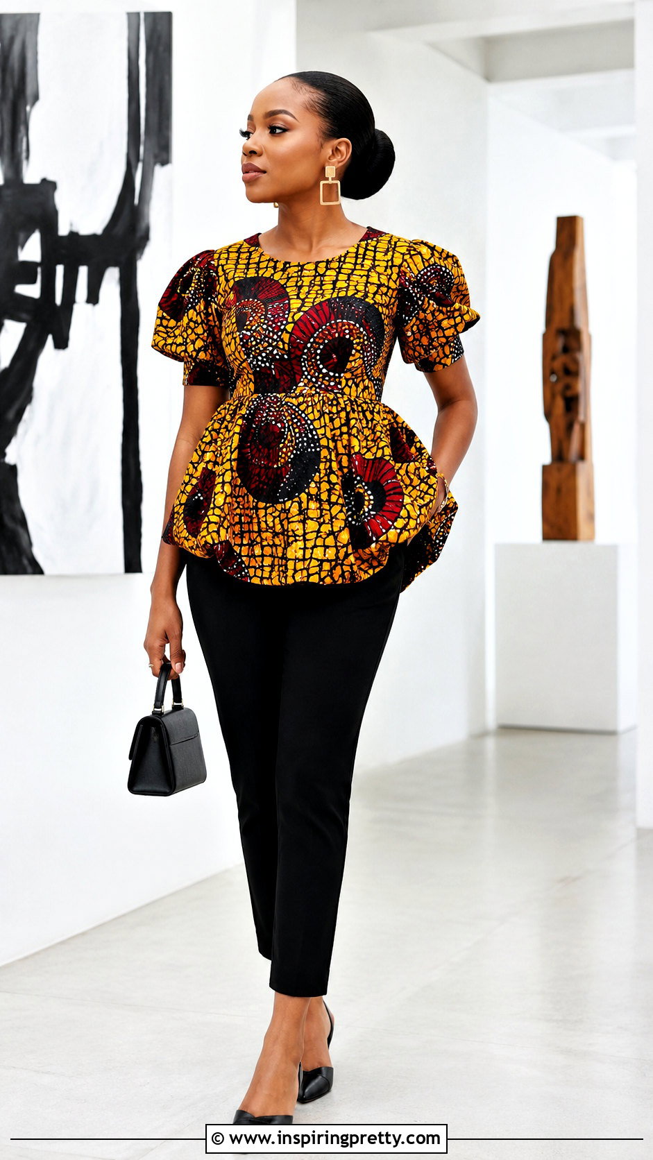 Ankara Bubble Hem Top With Pencil Pants - 50 latest ankara top styles