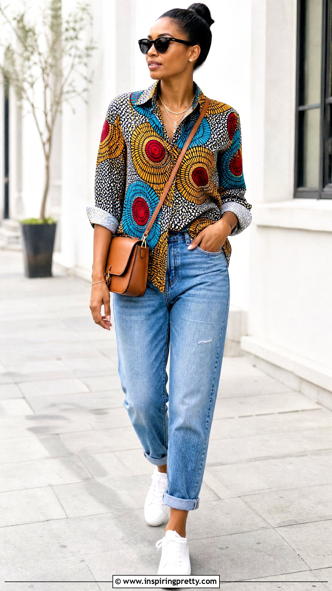 Ankara Button Down Shirt With Boyfriend Jeans - 50 ankara top styles for jeans